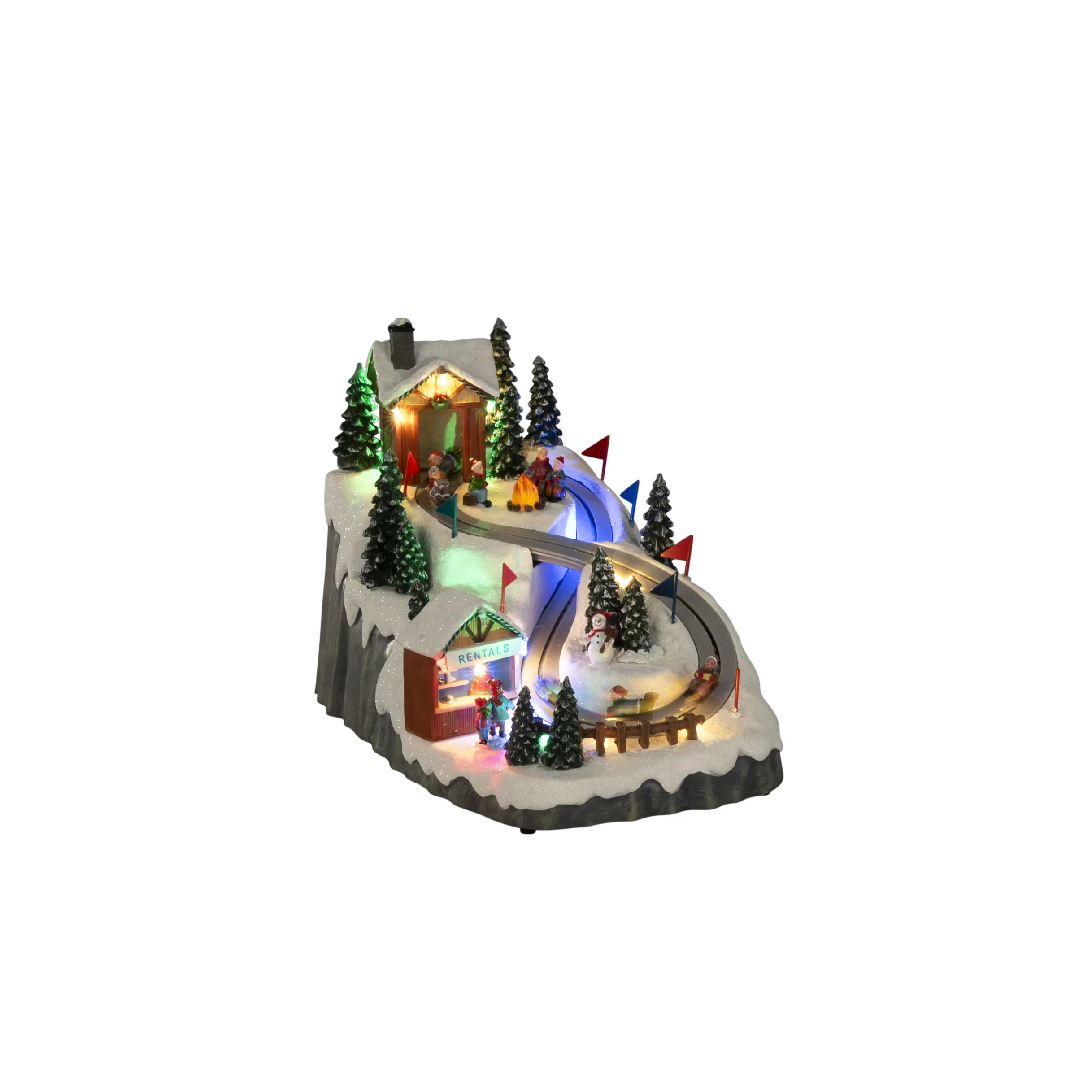 Konstsmide LED-Szenerie Rodelbahn und Weihnachtsmusik batteriebetrieben mit Timer 26 x 36 cm bunt