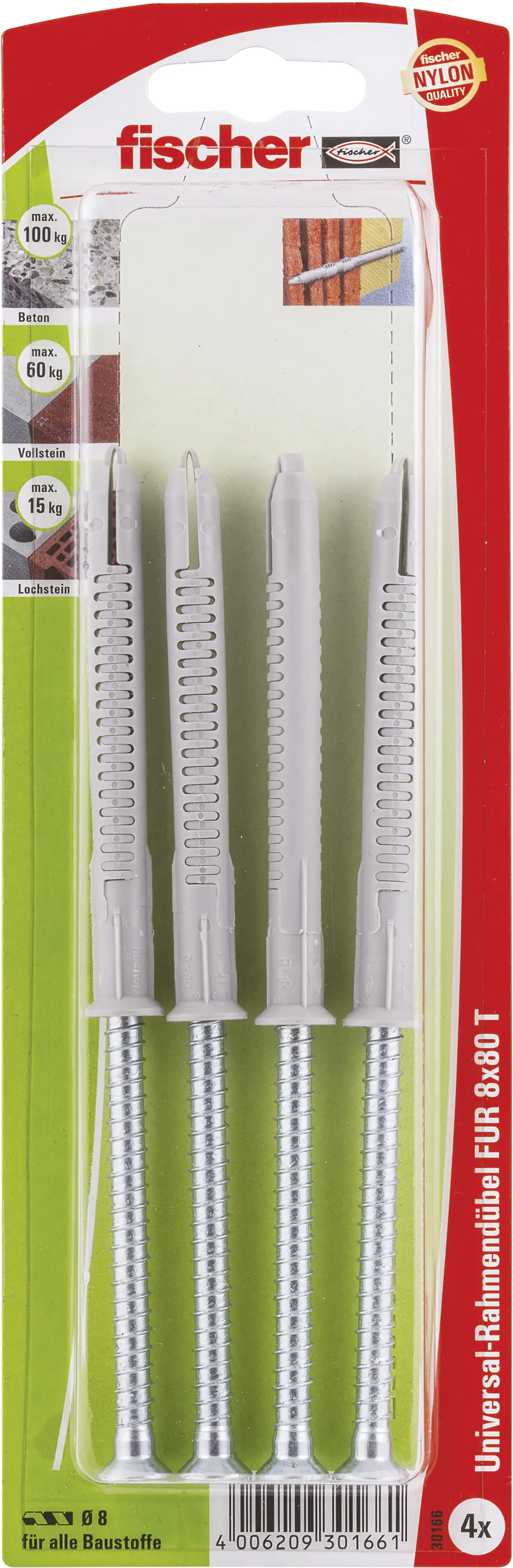 4006209301661 Fischer Langschaftdübel FUR 8.0 x 80 mm - 4 Stück