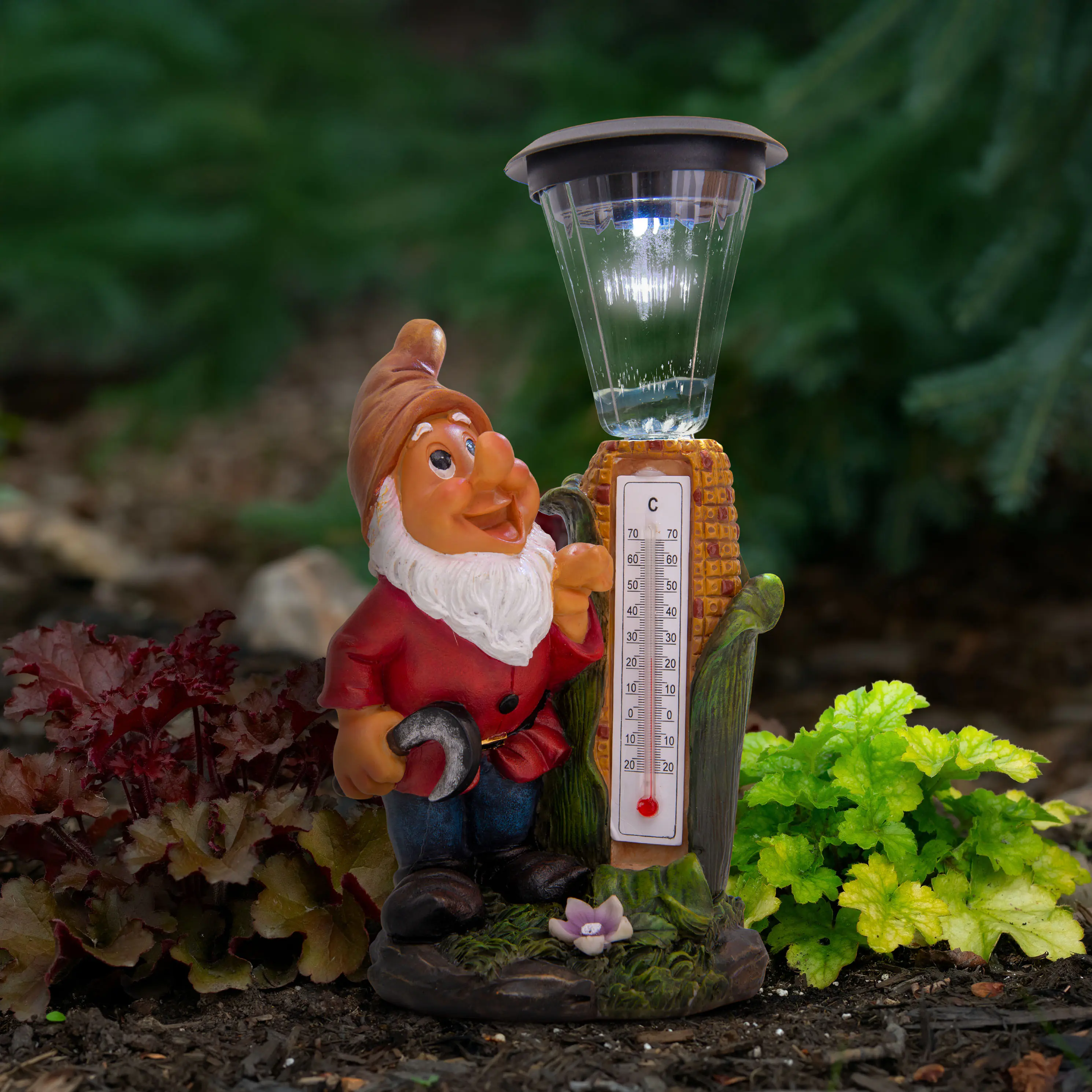 Näve Solar-Gartenleuchte LED mit Dämmerungssensor Zwerg 26 cm bunt