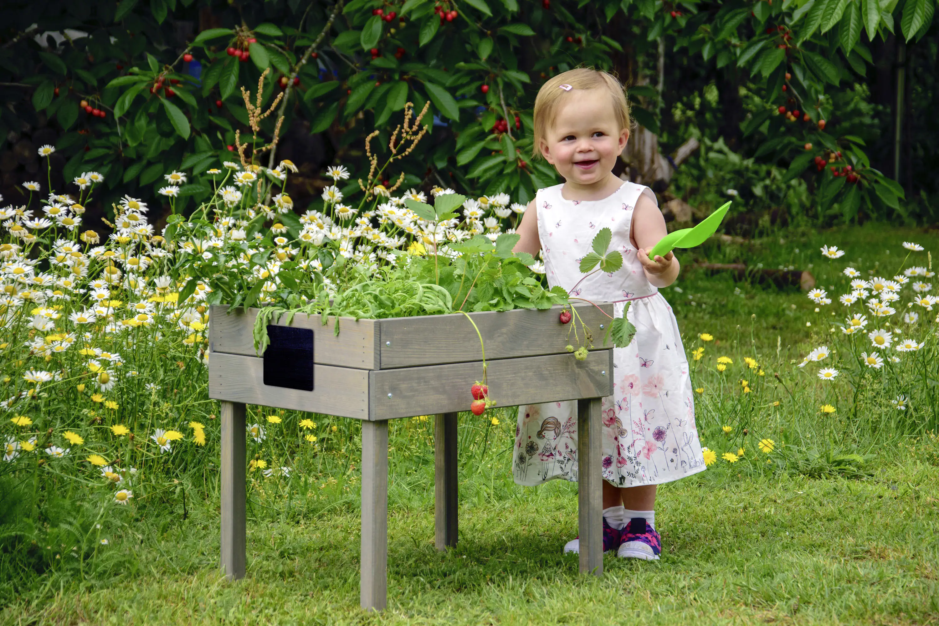 Dobar Kinder-Hochbeet mit Kreidetafel grau 50 x 40 x 45 cm
