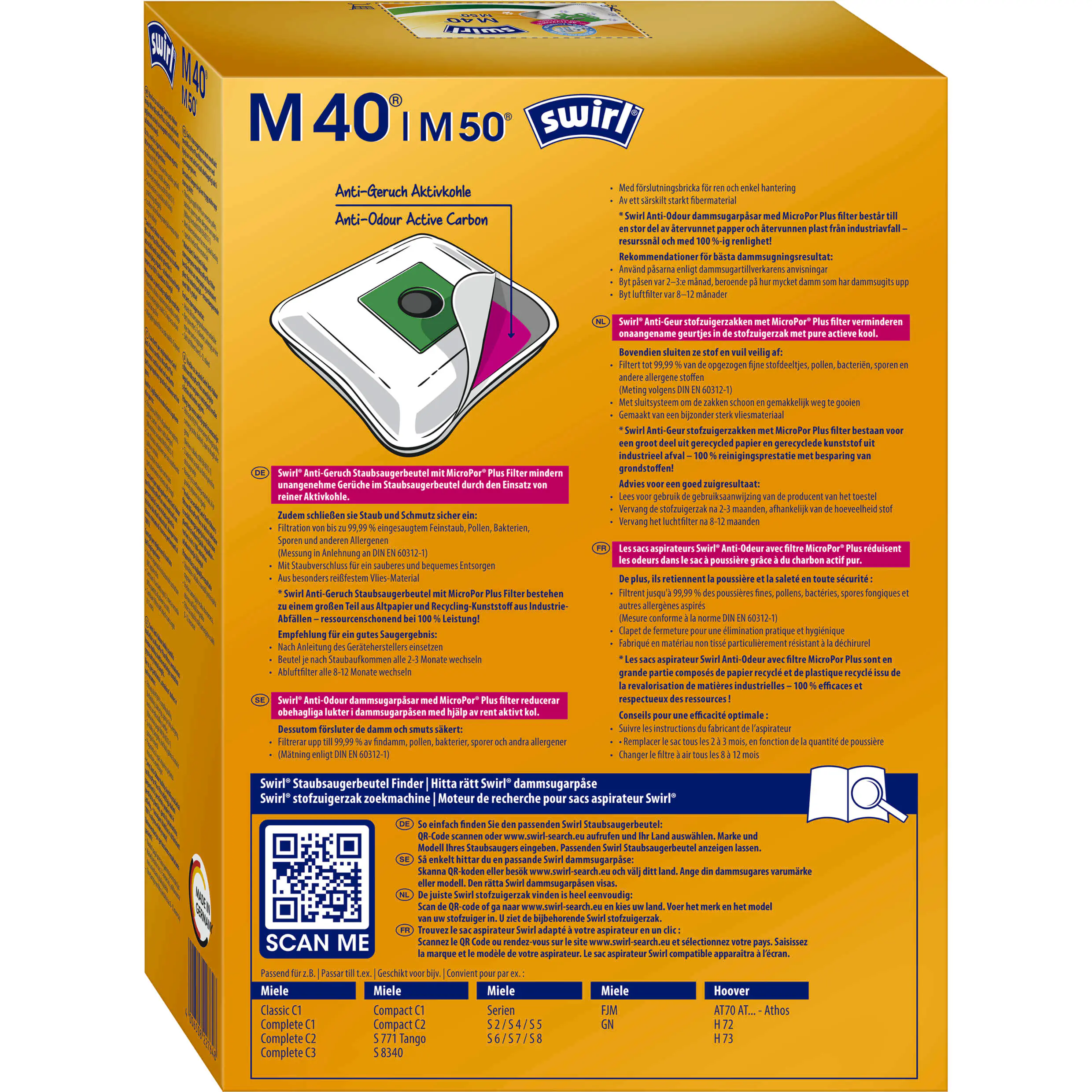 Swirl M 40 EcoPor Anti-Geruch Staubsaugerbeutel 4 Staubbeutel + 1 Filter