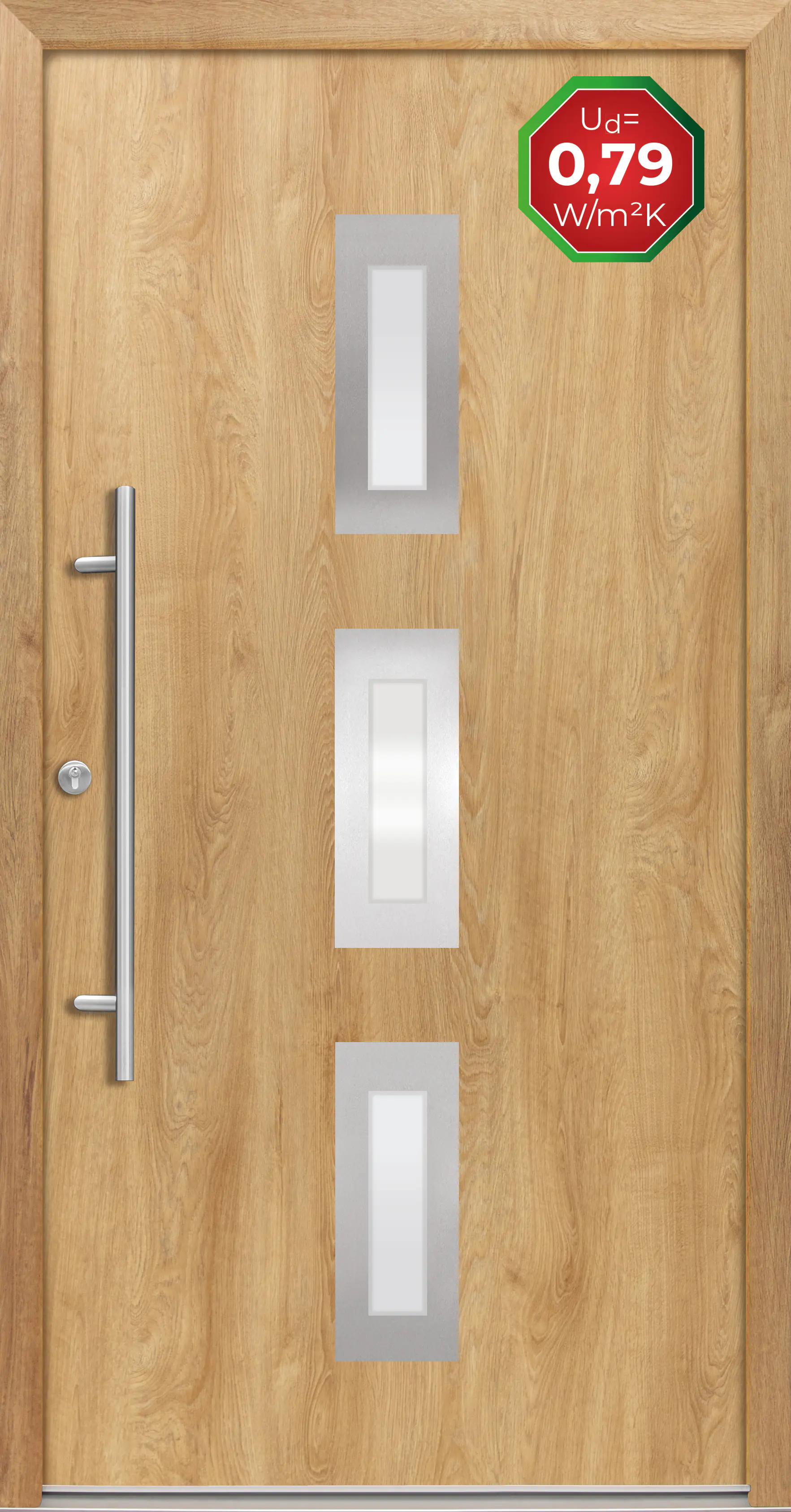 Splendoor Haustür Passivedoor Premium B02 Eiche Natur DIN Links 100 x 210 cm