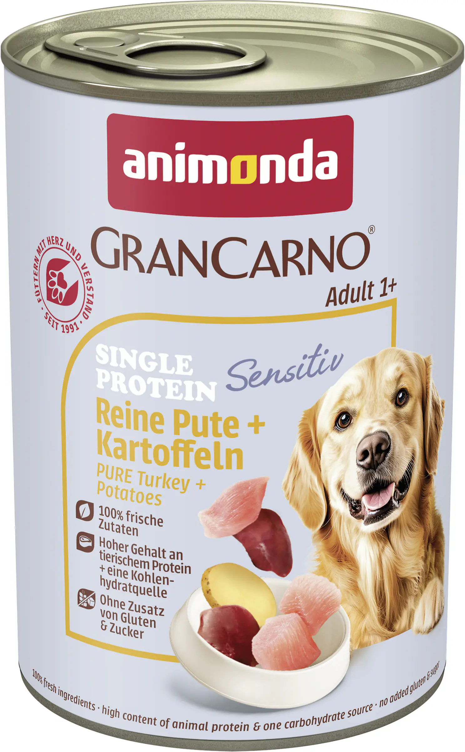 Animonda GranCarno Hundenassfutter Adult Sensitiv getreidefrei 400 g Pute & Kartoffeln