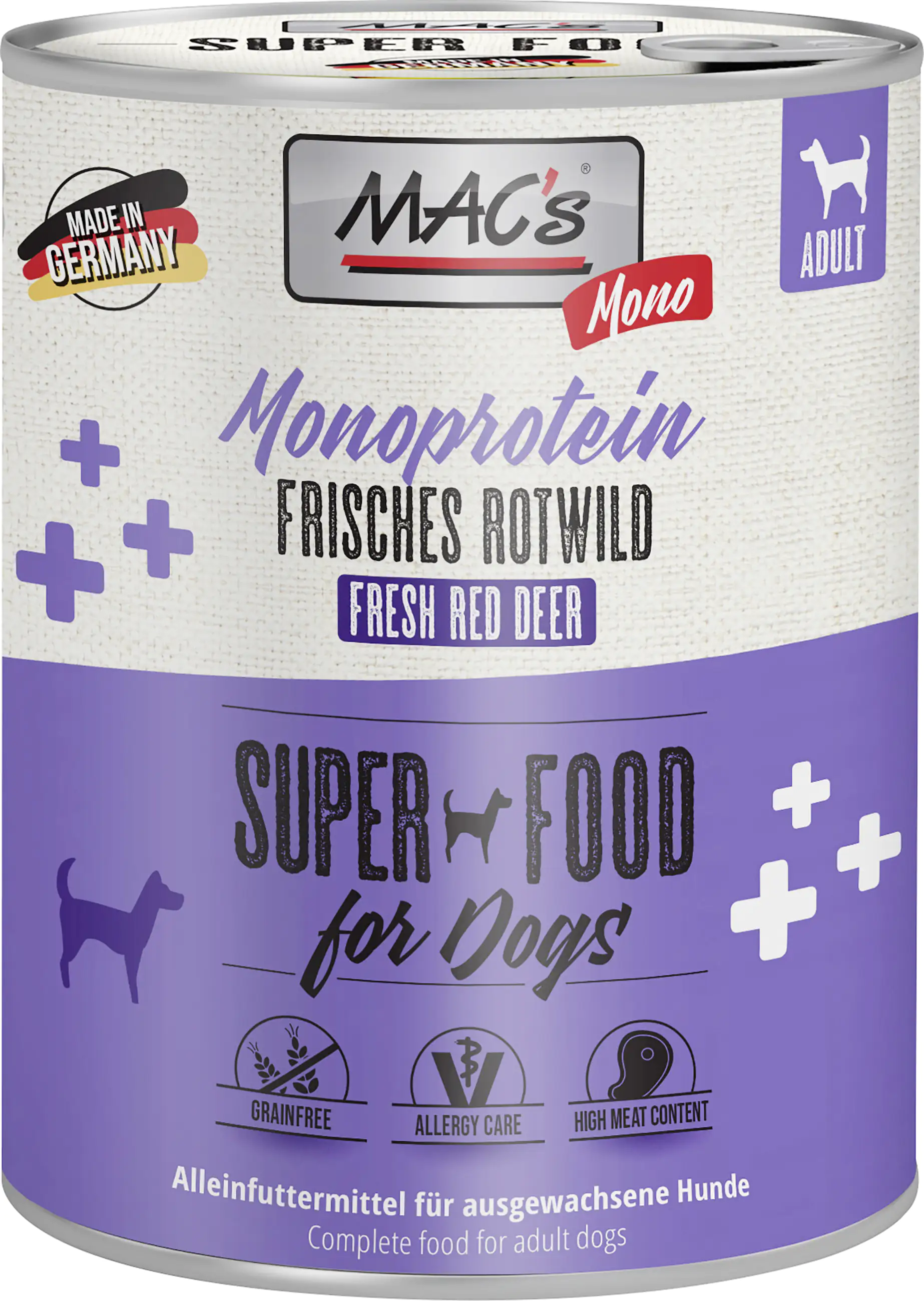 Macs Dog Mono Hundenassfutter Adult getreidefrei 800 g Rotwild