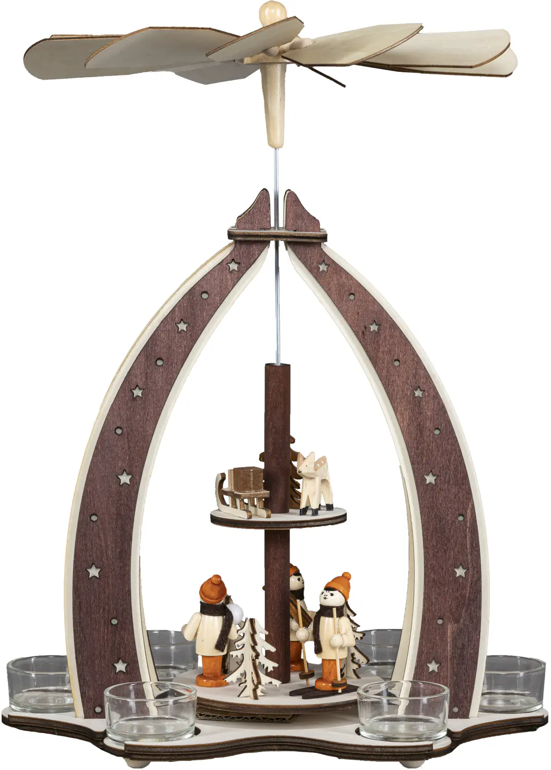 Saico Weihnachtspyramide Winterkinder für 6 Teelichter Holz 37 cm natur