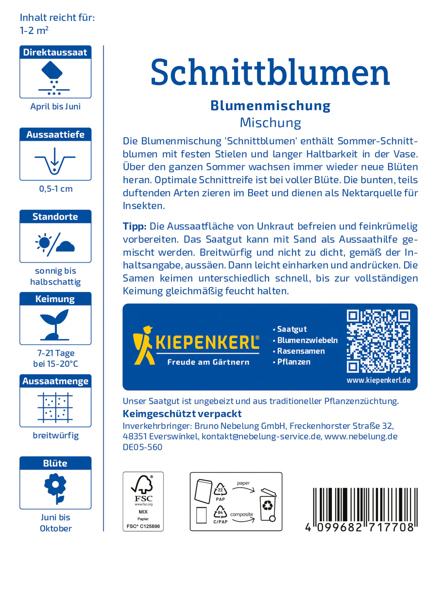 Kiepenkerl Saatgut Blumen-Mischung Schnittblumen für ca. 1-2 m²