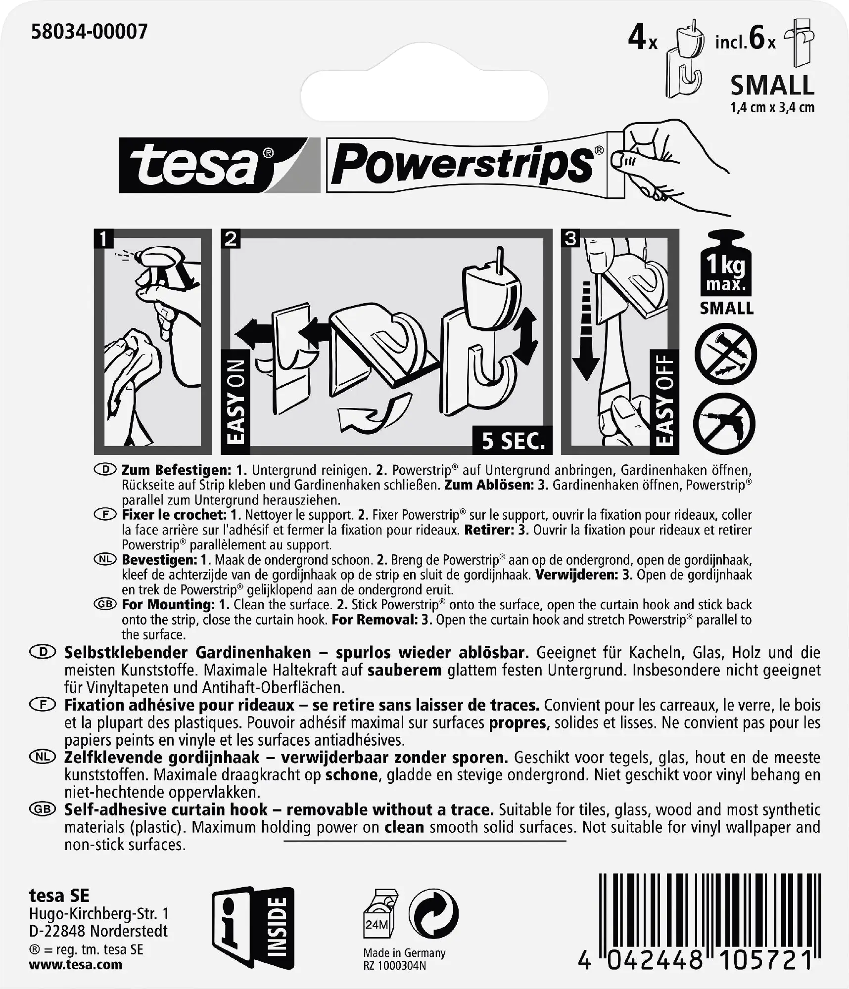 tesa Gardinenhaken Powerstrip 4er-Set, weiß tesa Gardinenhaken Powerstrip 4er-Set, weiß