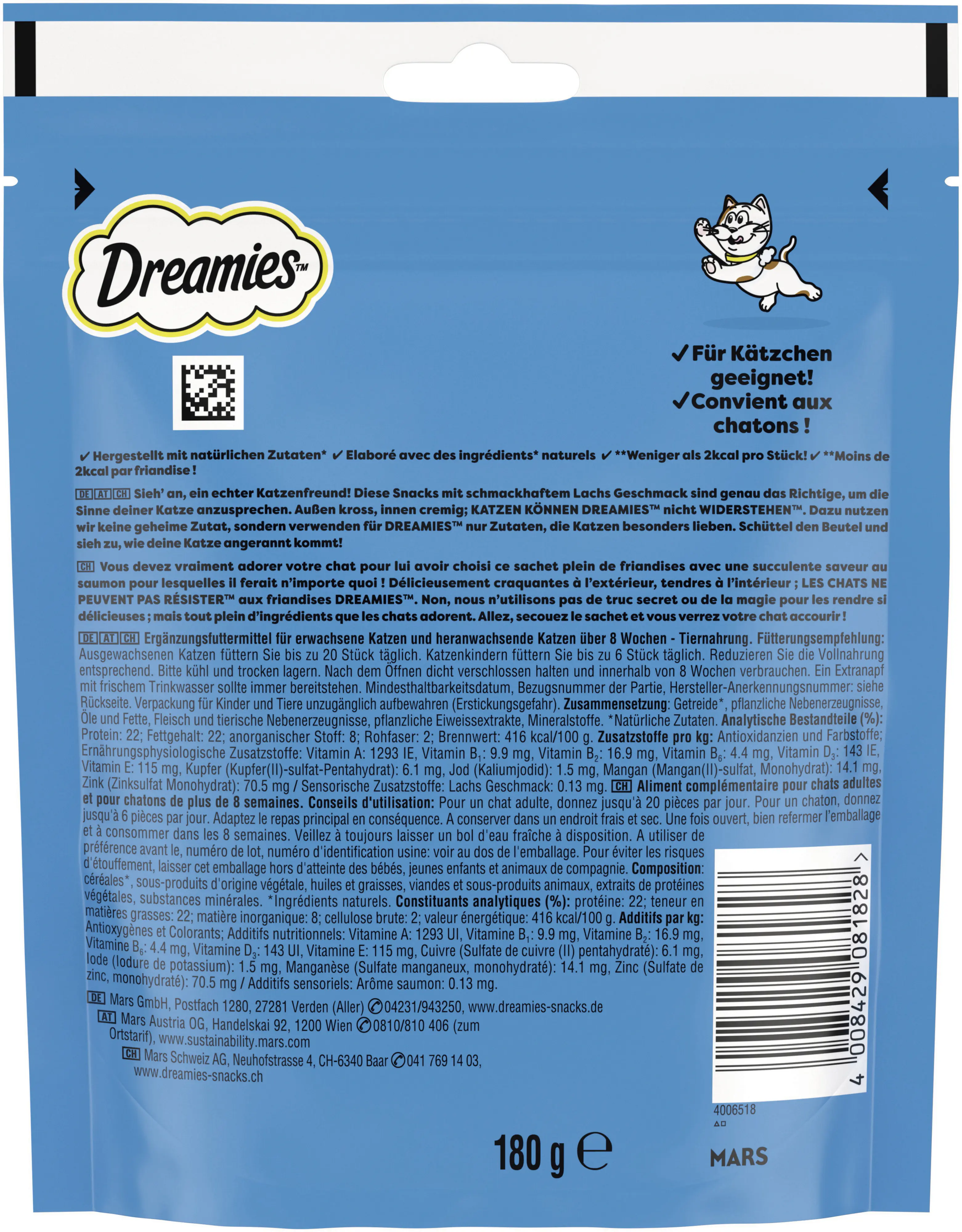 DREAMIES Katzensnack mit Lachs 180 g Mega Pack