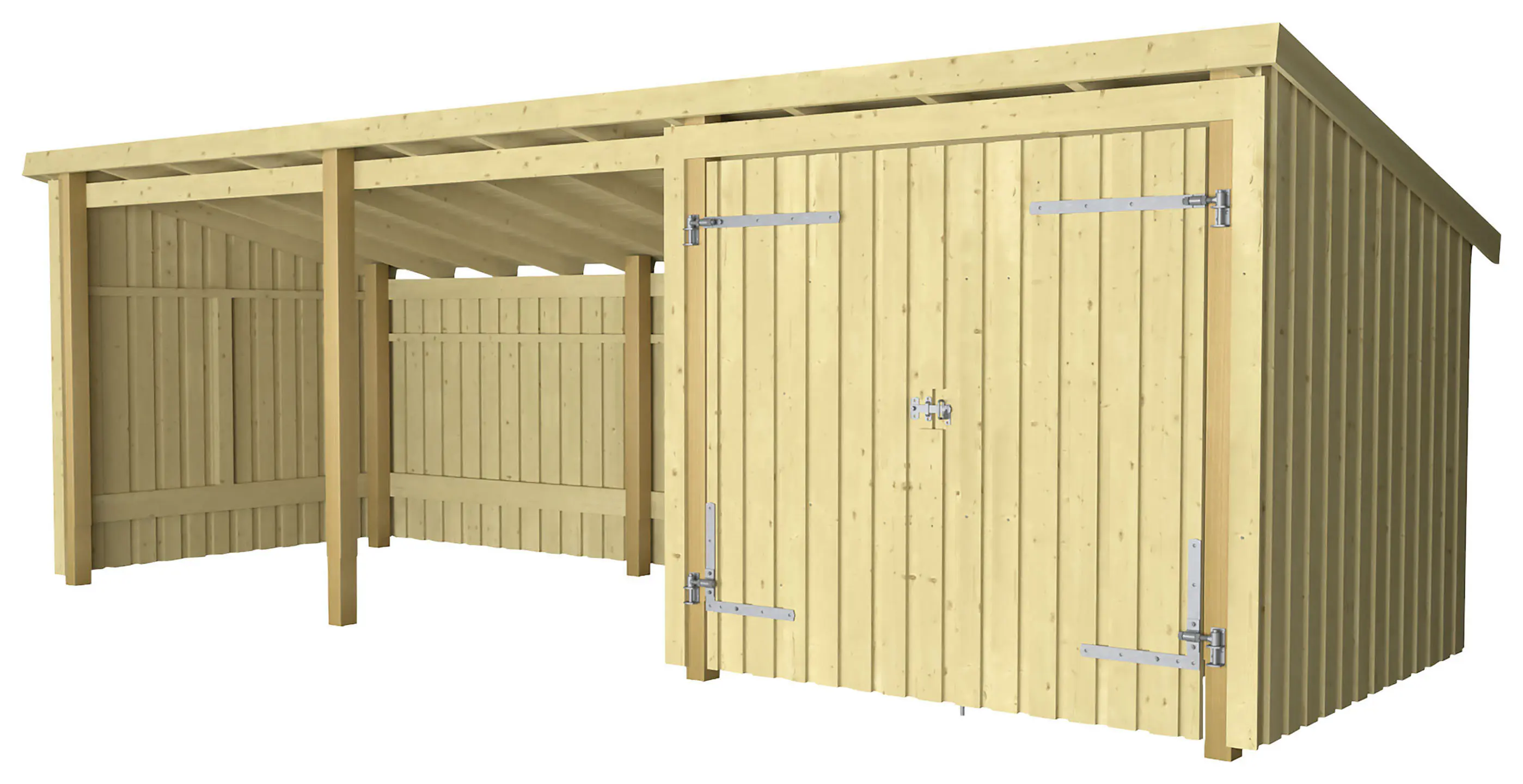 Plus Gartenhaus Nordic Multi 619 x 208 cm natur mit Doppeltür, offen