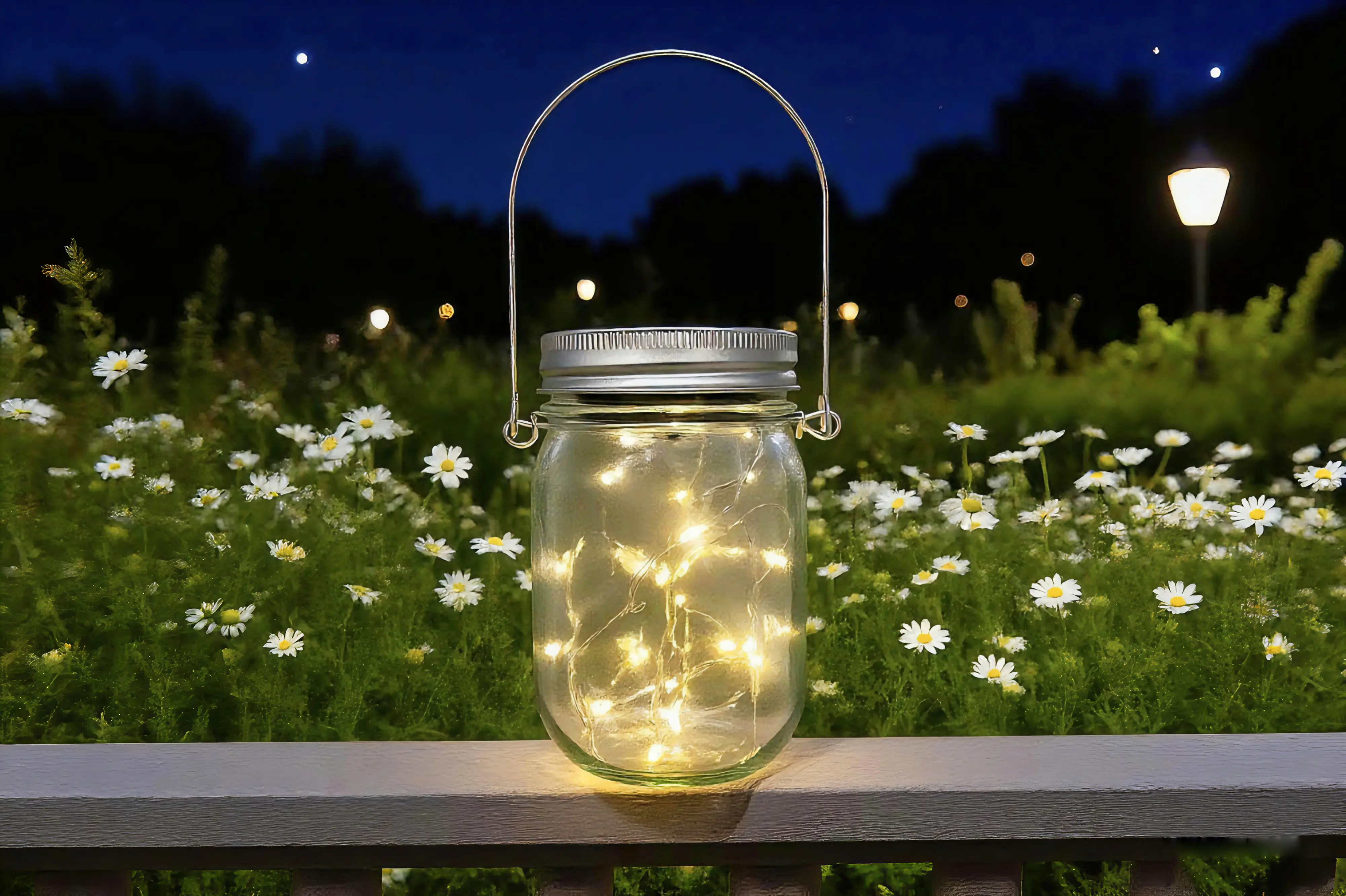 Dapo LED Solarleuchte Lichterkette im Glas warmweiß