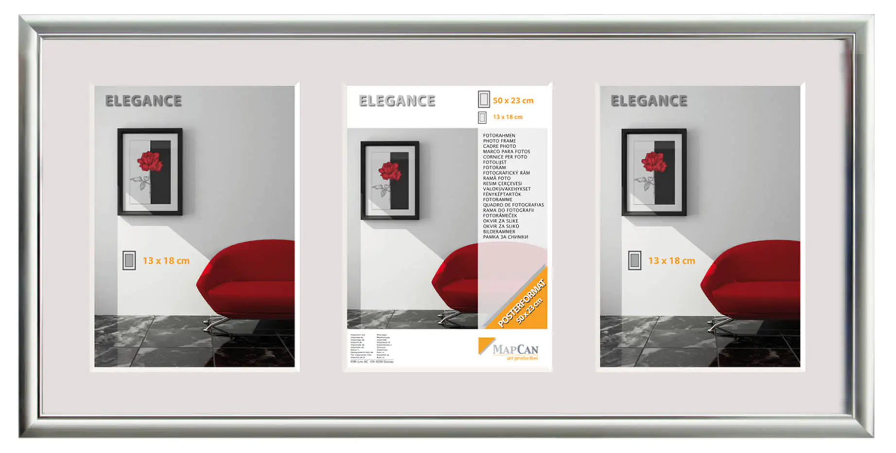 Kunststoff Bilderrahmen Elegance alu-metallic-silber, 23 x 50 cm