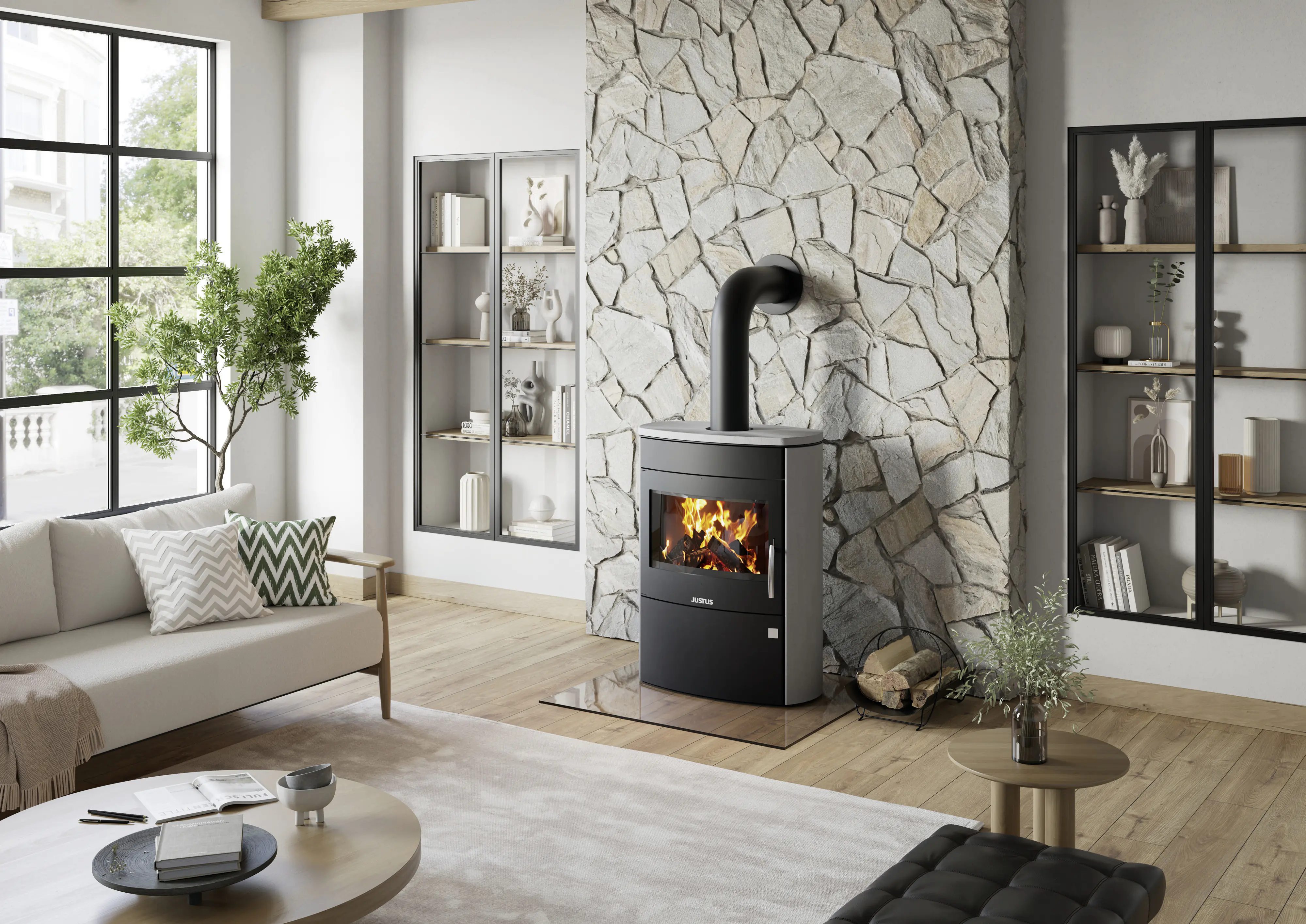 Justus Kaminofen Agero 2.0 Speckstein Stahl schwarz 7 kW