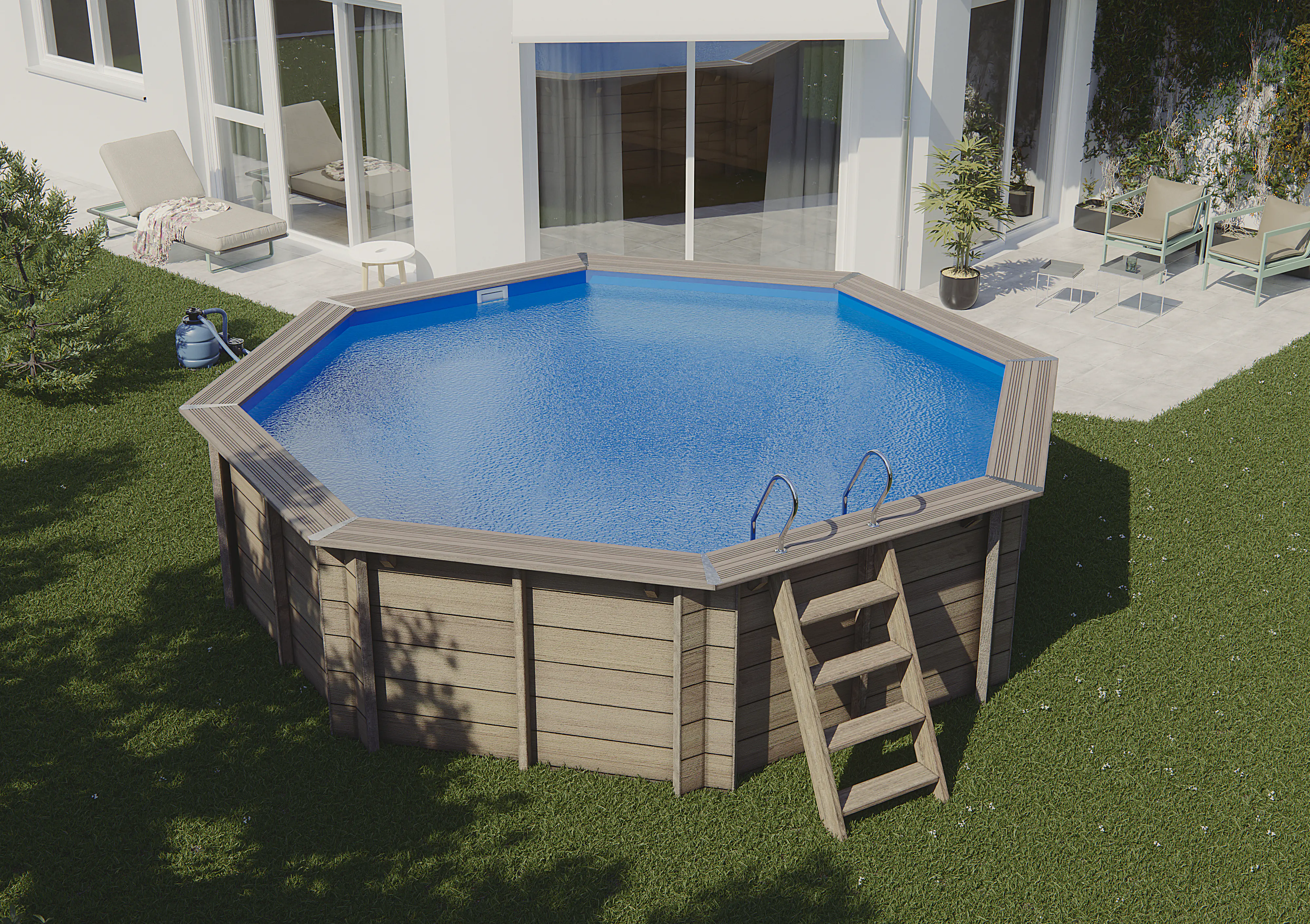 Gre Holzpool Sunbay Violette 2 Komplettset rund Ø 500 x 127 cm natur