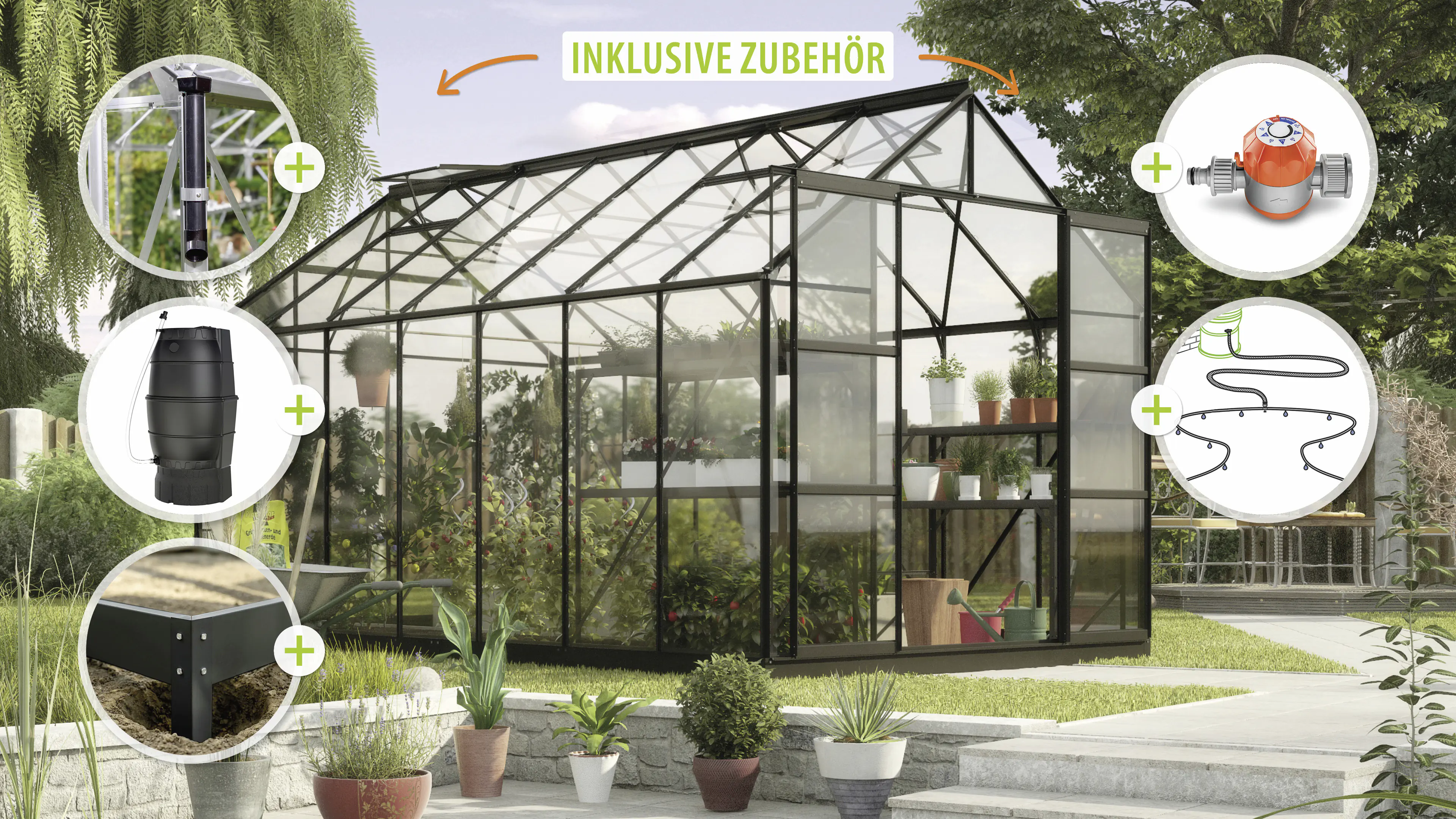 Vitavia Gewächshaus-Set Uranus 11500 ESG 3 mm schwarz 254 x 441 cm 