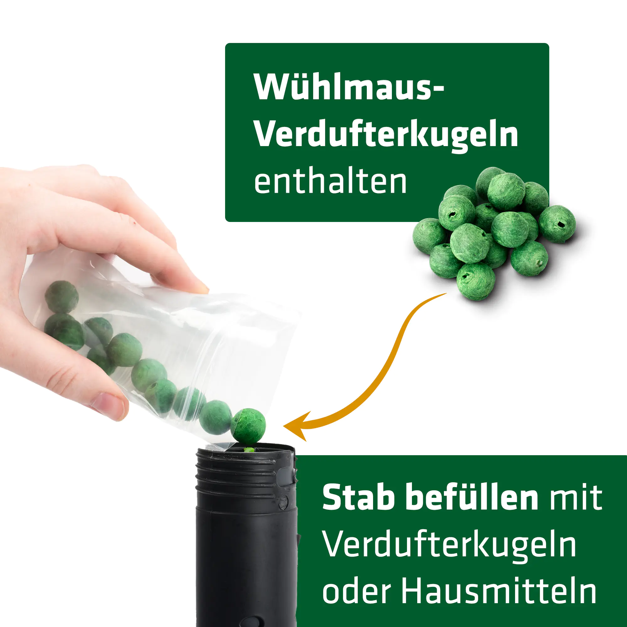 Gardigo Verdufterstab Wühlmaus Maulwurf-Schreck mit 15 Verdufterkugeln 