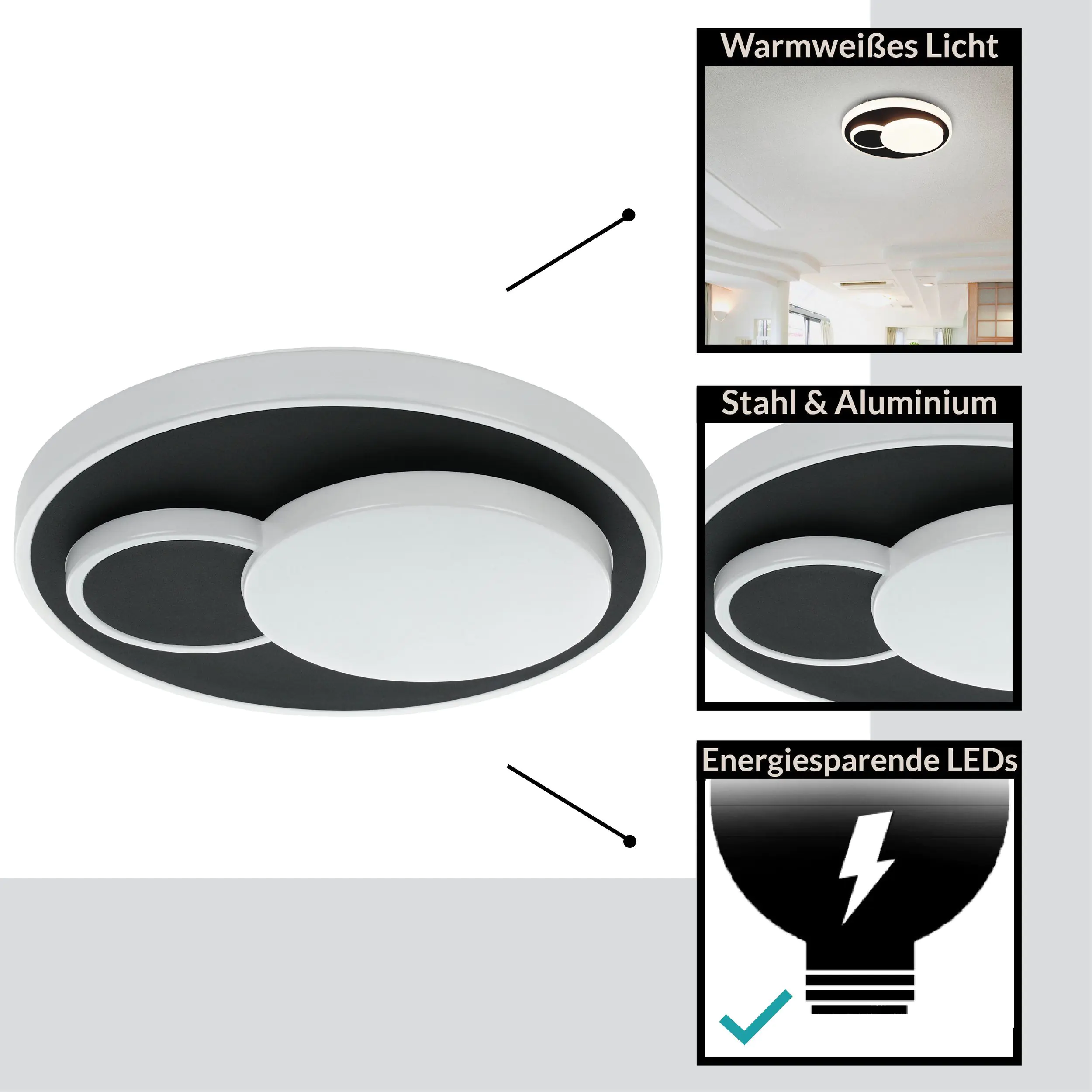 Eglo LED Deckenleuchte Lepreso weiß-schwarz Ø 38,5 cm warmweiß