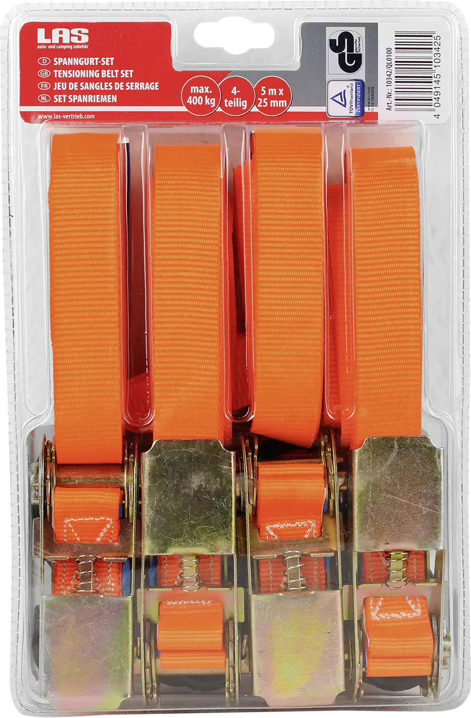 LAS Spanngurt-Set mit Ratschen und S-Haken 4-teilig