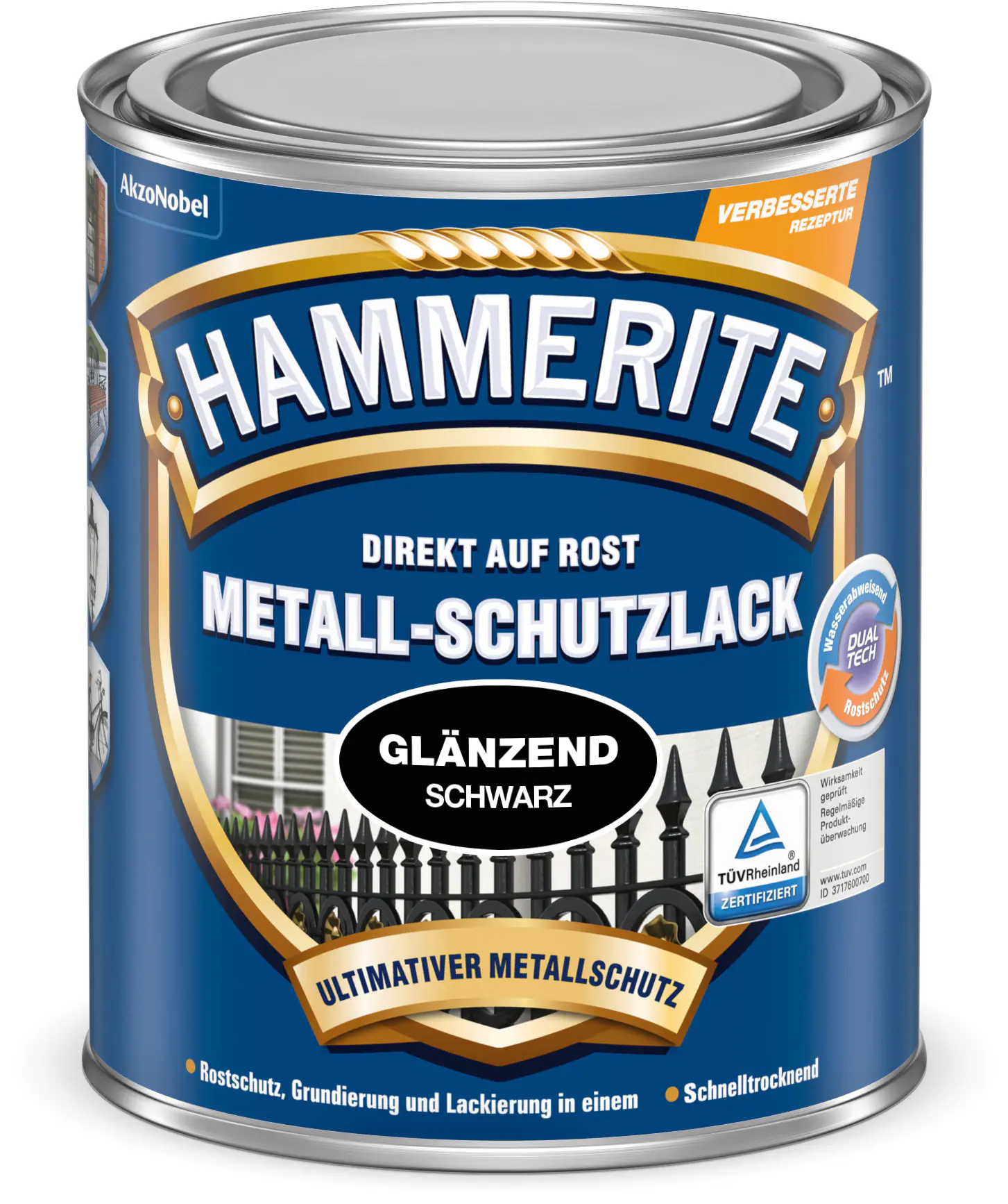 Hammerite Metall-Schutzlack Hammerschlag 750 ml schwarz glänzend