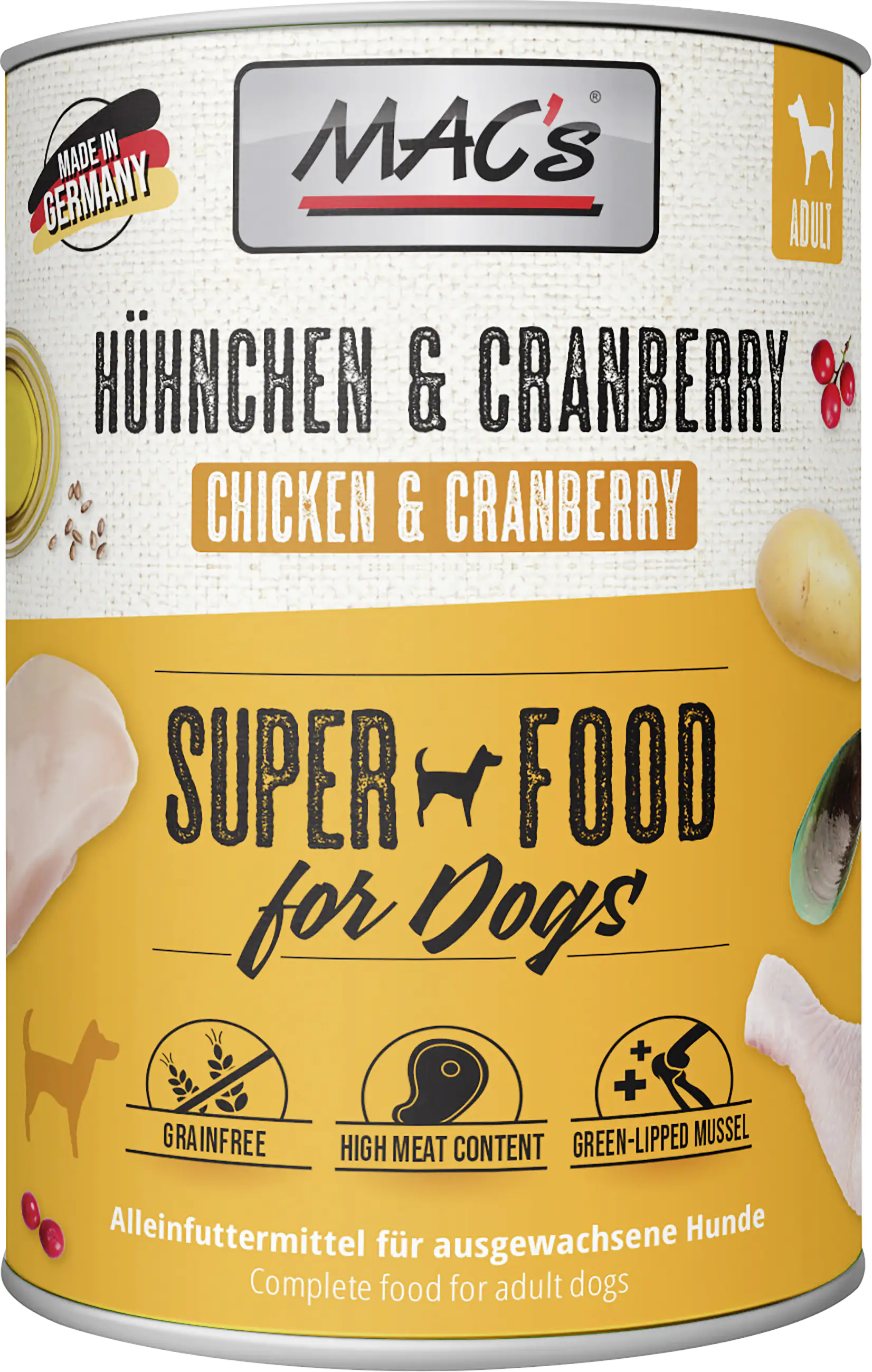 Macs Dog Hundenassfutter Adult getreidefrei 400 g Hühnchen & Cranberry