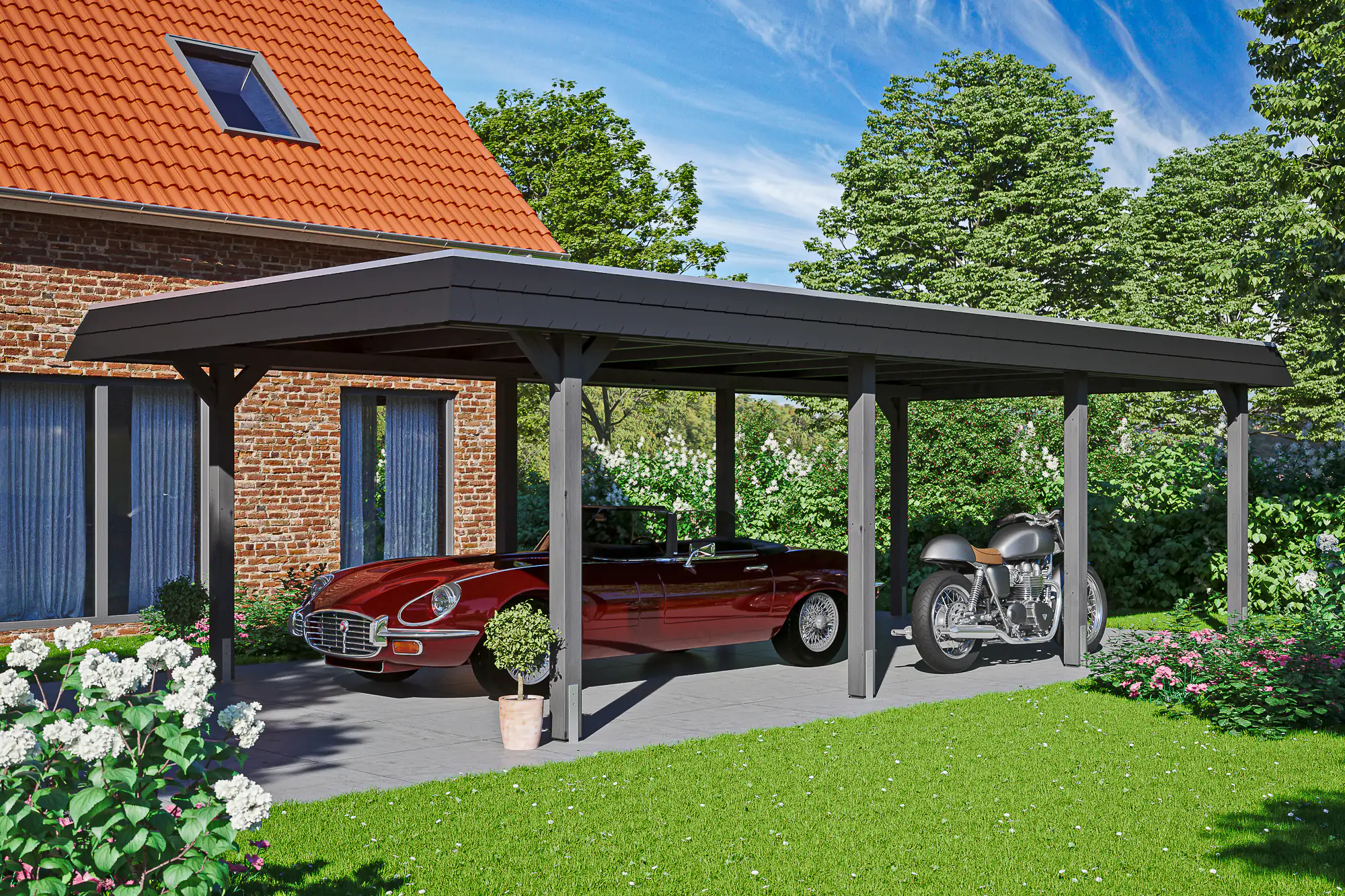 4018211031634 SKAN HOLZ Carport Wendland 409 x 870 cm mit EPDM-Dach