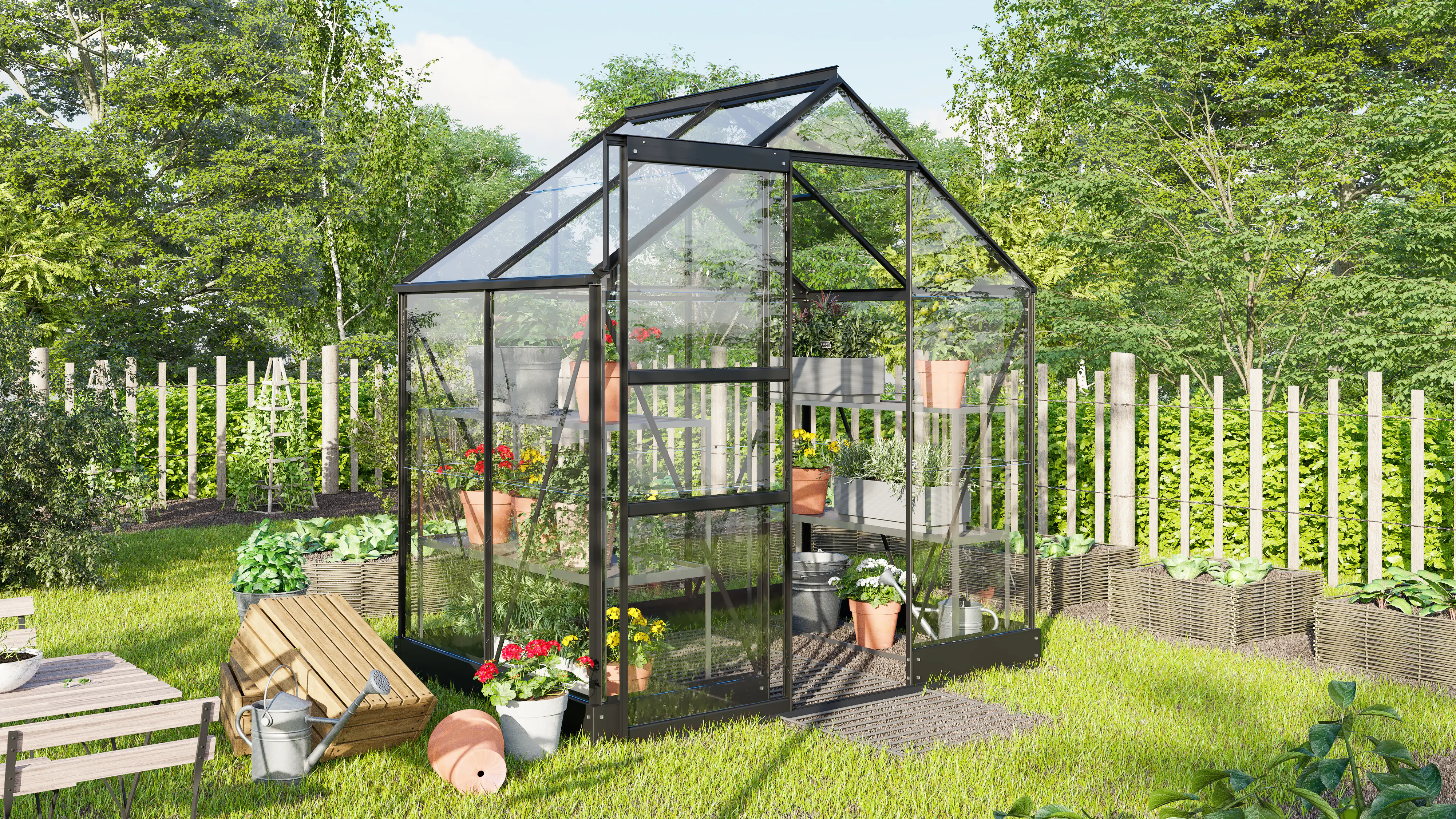 Vitavia Gewächshaus Eris 2500 ESG 3 mm schwarz 195 x 137 cm 