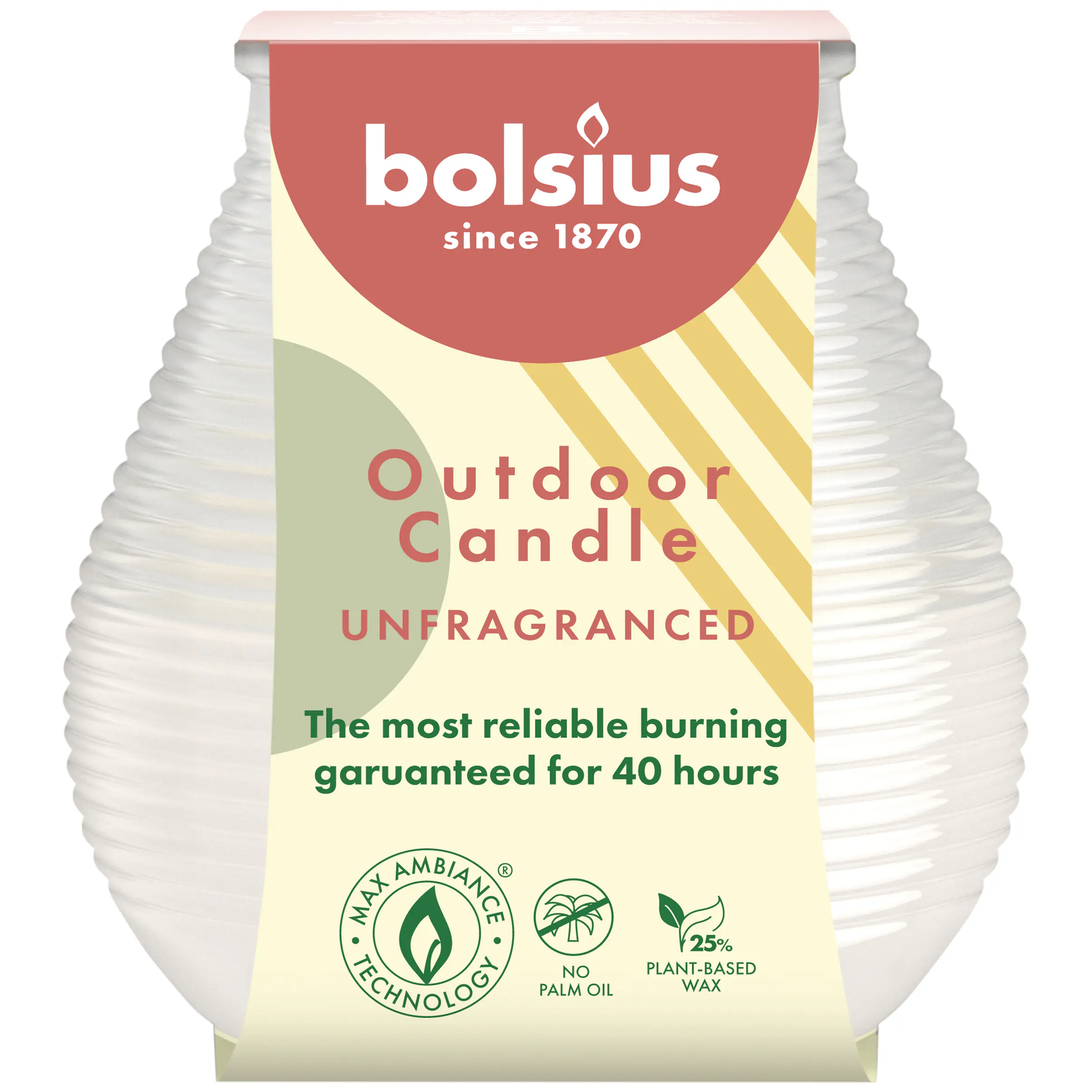 Bolsius Kerze Patiolicht milky white 9,4 x 9,1 cm unparfümiert