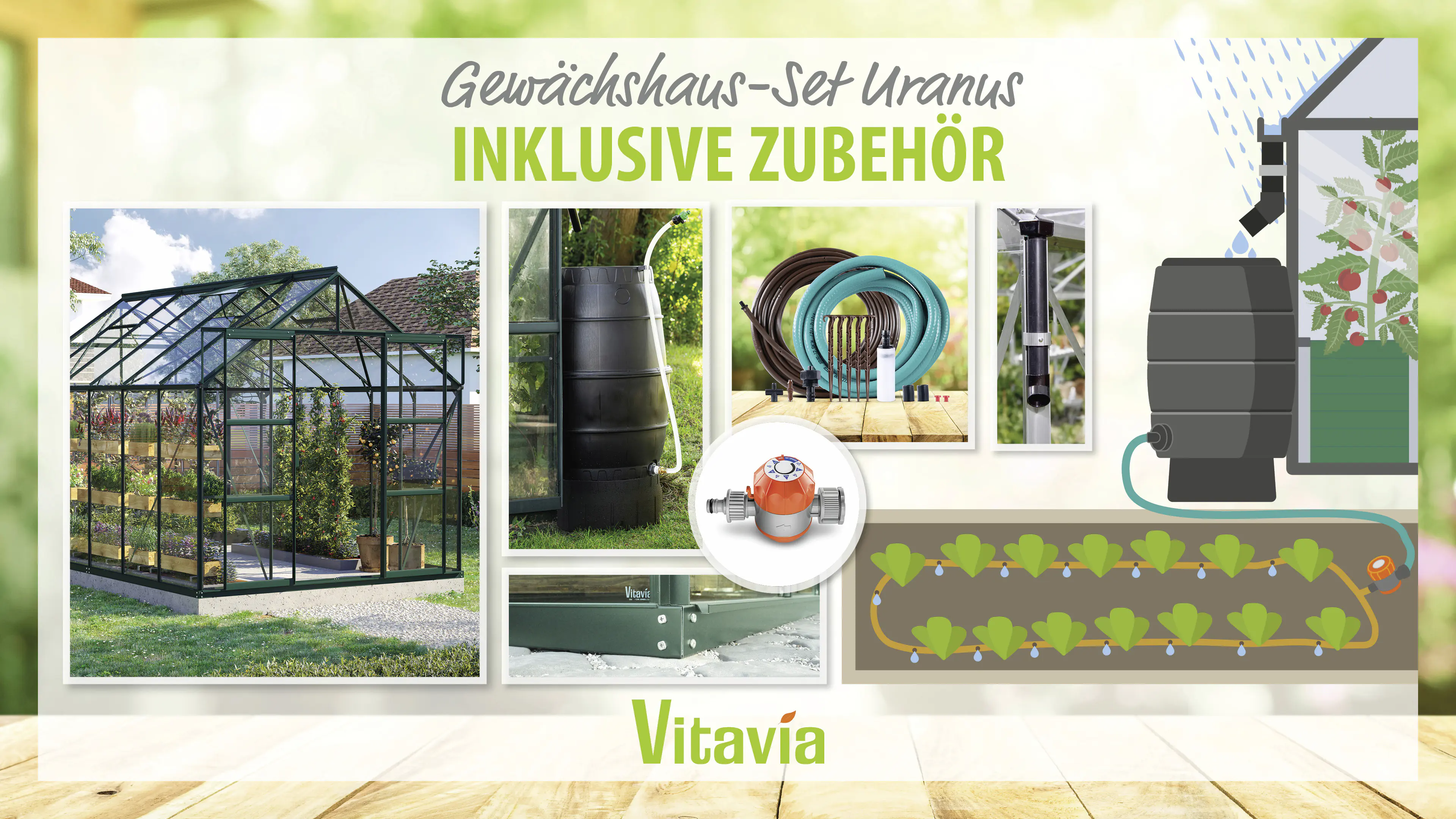 Vitavia Gewächshaus-Set Uranus 9900 ESG 3 mm smaragd 254 x 379 cm 