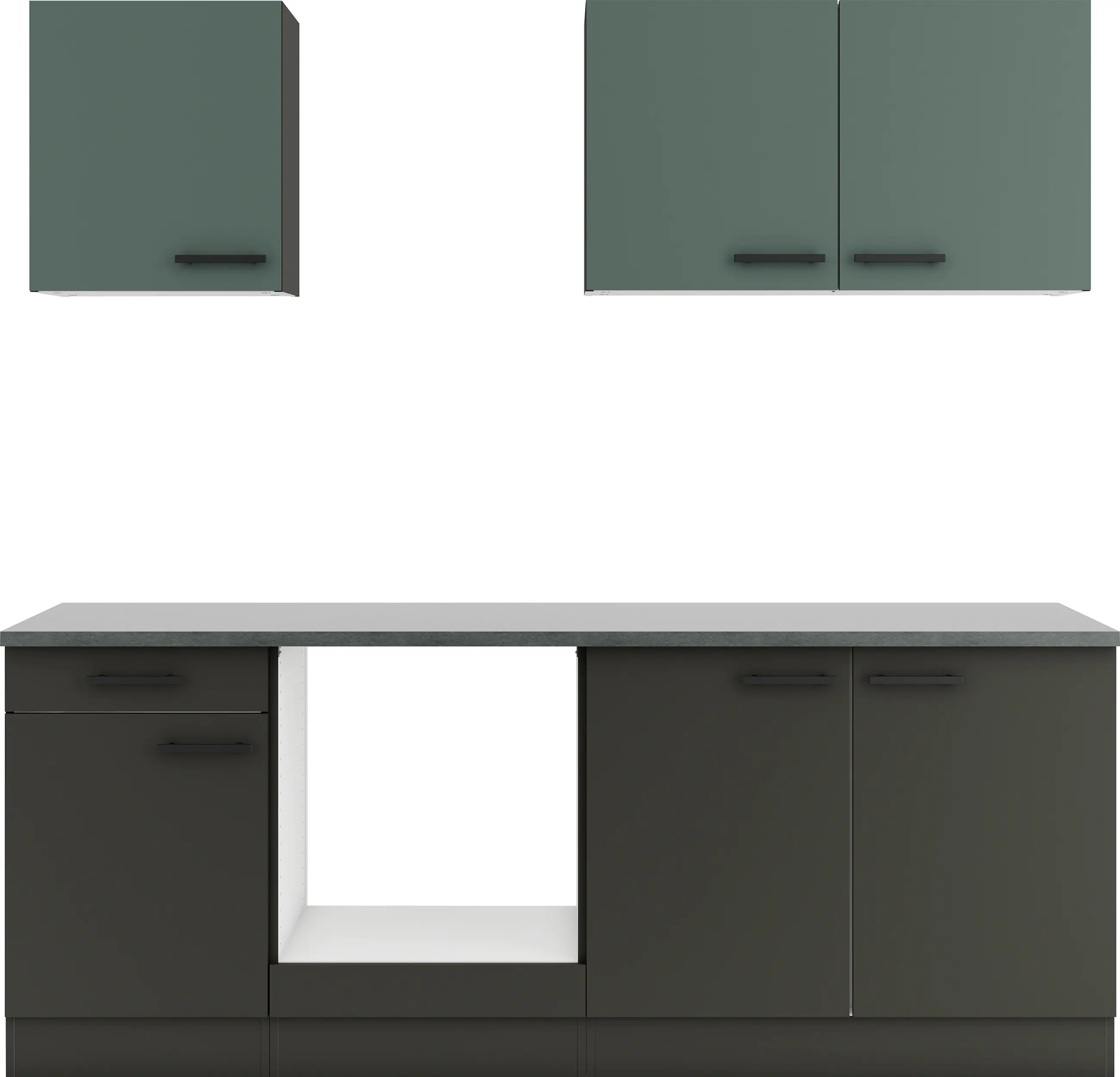 Optifit Küchenzeile Verona 405/Madrid 420 ohne Geräte steingrün/anthrazit matt 210 cm