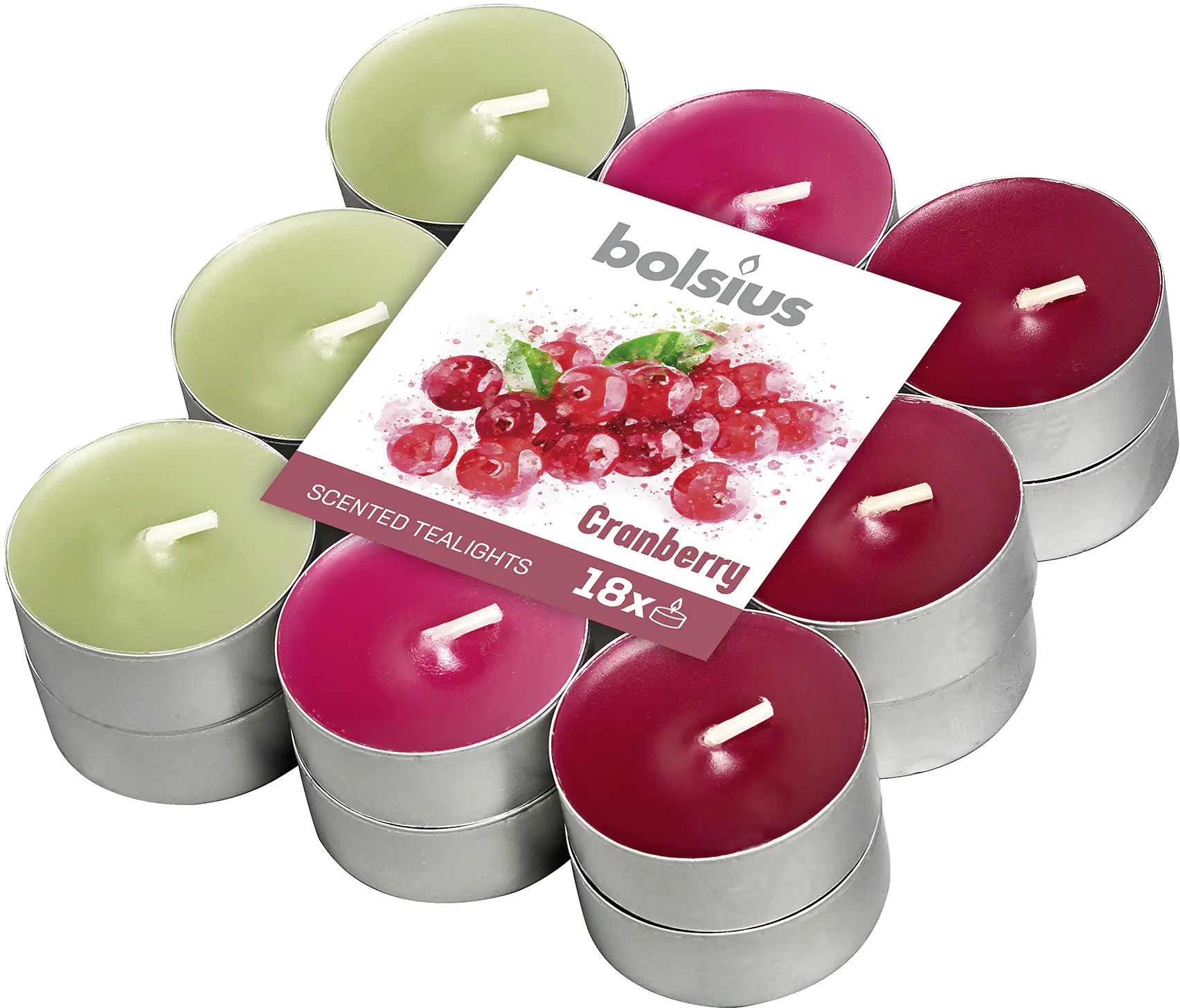 Bolsius Duftteelichter Cranberry Ø 3,8 cm, 18er Pack