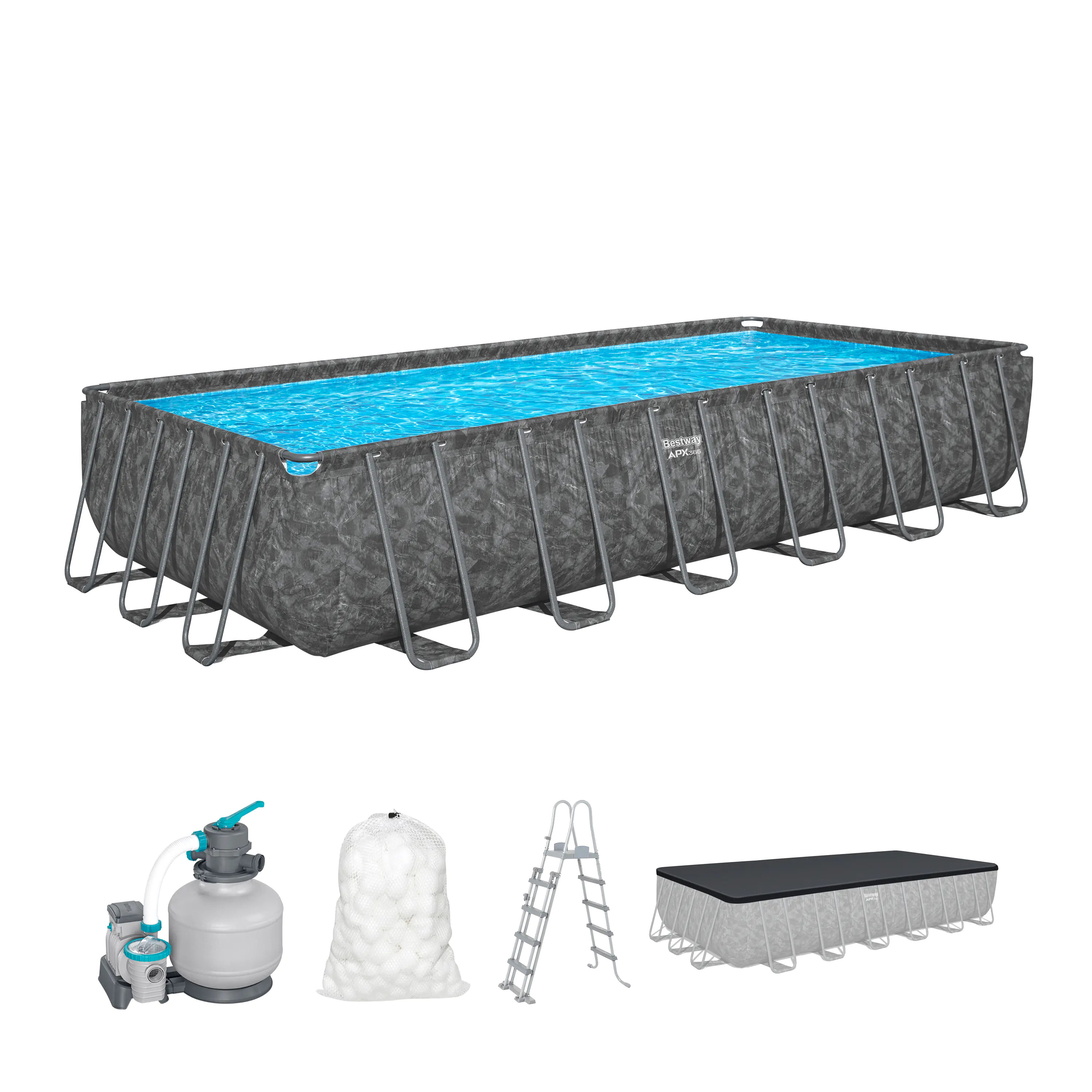 Bestway Winterfestes Frame Pool APX365 Komplett-Set mit Sandfilteranlage 732 x 366 x 132 cm marmor-optik eckig Bestway Winterfestes Frame Pool APX365 Komplett-Set mit Sandfilteranlage 732 x 366 x 132 cm marmor-optik eckig