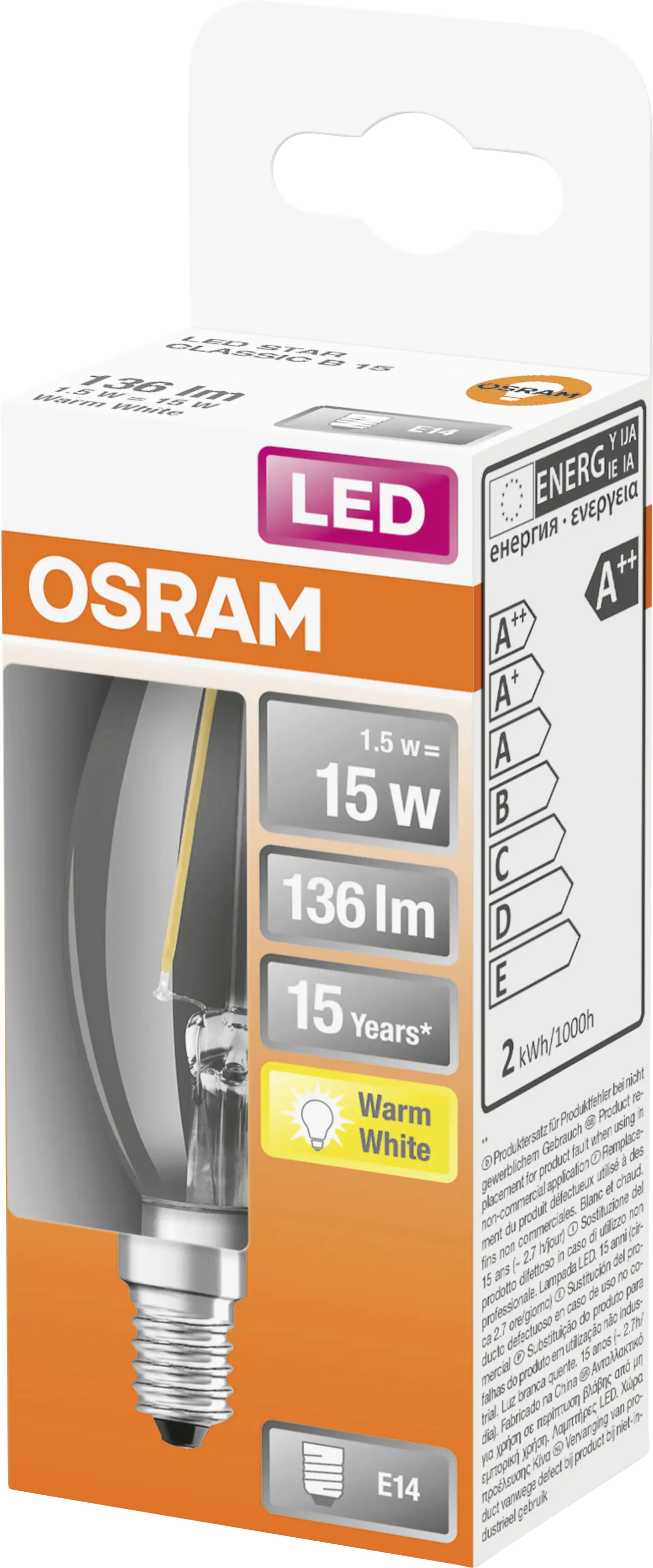 Osram LED Leuchtmittel Classic B40 E14 1,5W warmweiß, klar Osram LED Leuchtmittel Classic B40 E14 1,5W warmweiß, klar