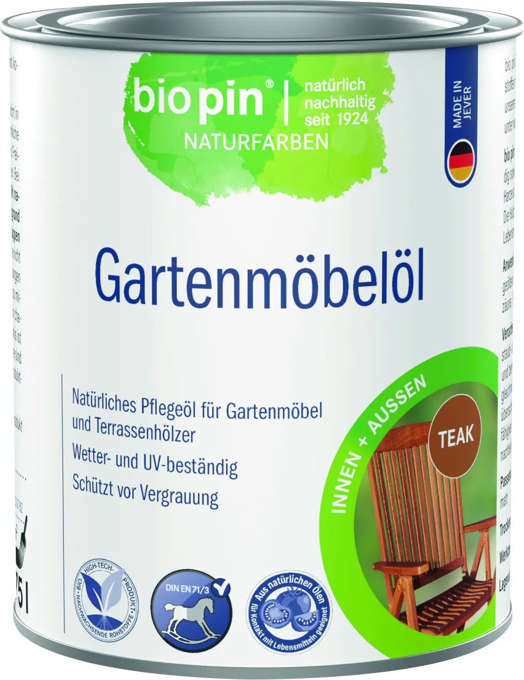 Biopin Naturfarben Gartenmöbelöl 750 ml teak