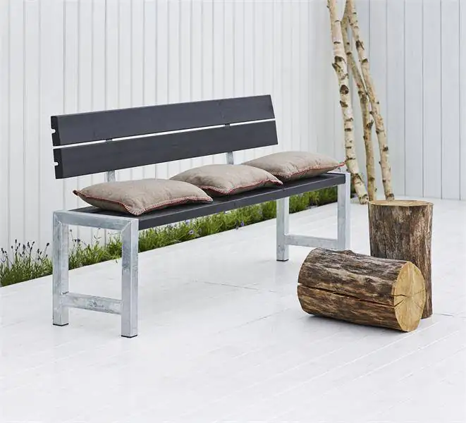 Plus Plankenbank 176 x 38 x 81 cm schwarz mit Rückenlehne