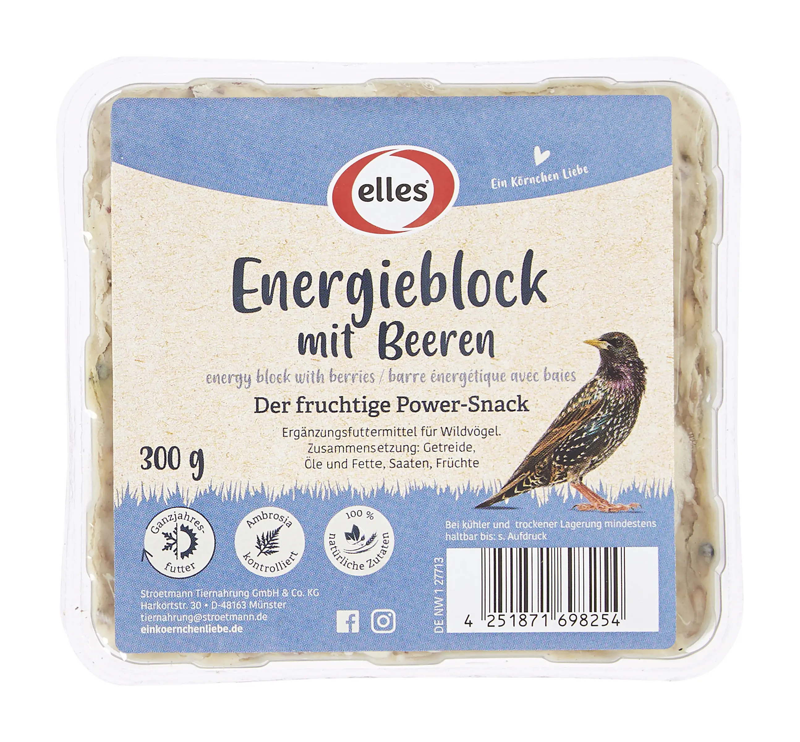 Elles Wildvogelfutter Energieblock mit Beeren 300 g