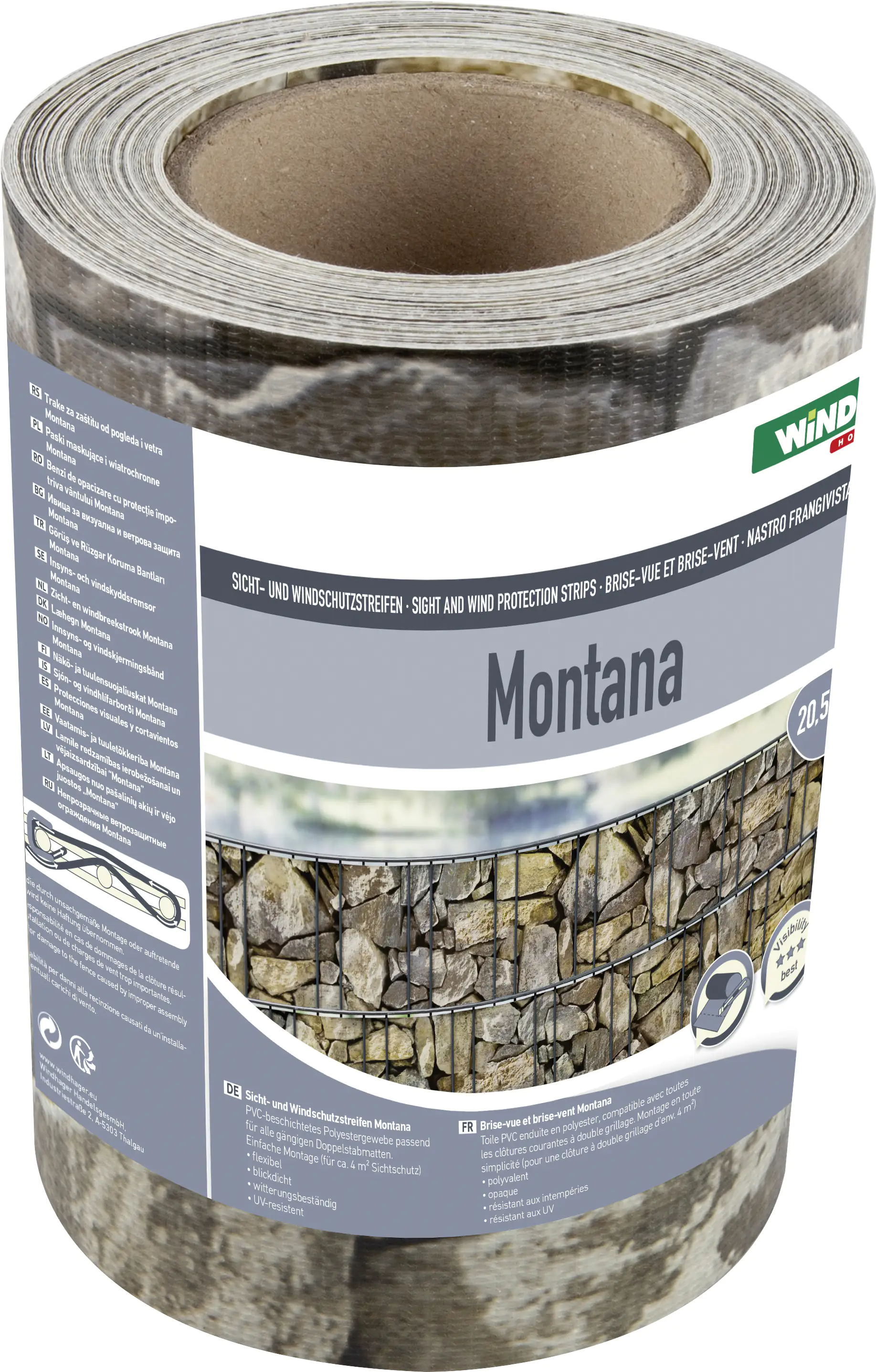 Windhager Sichtschutzstreifen Montana 20,5 m, bruchstein
