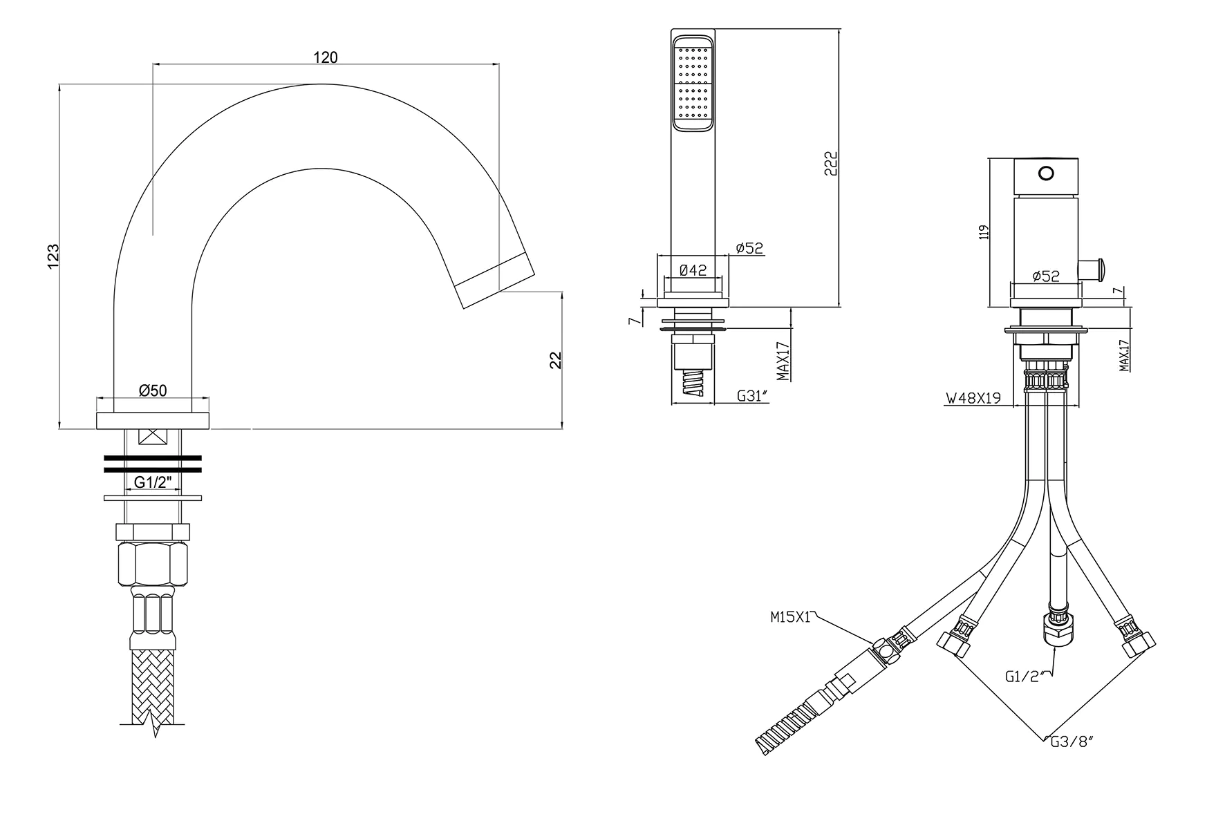 Ottofond Badewanne Pino rechts mit 3-Loch-Wannenrandarmatur S3000