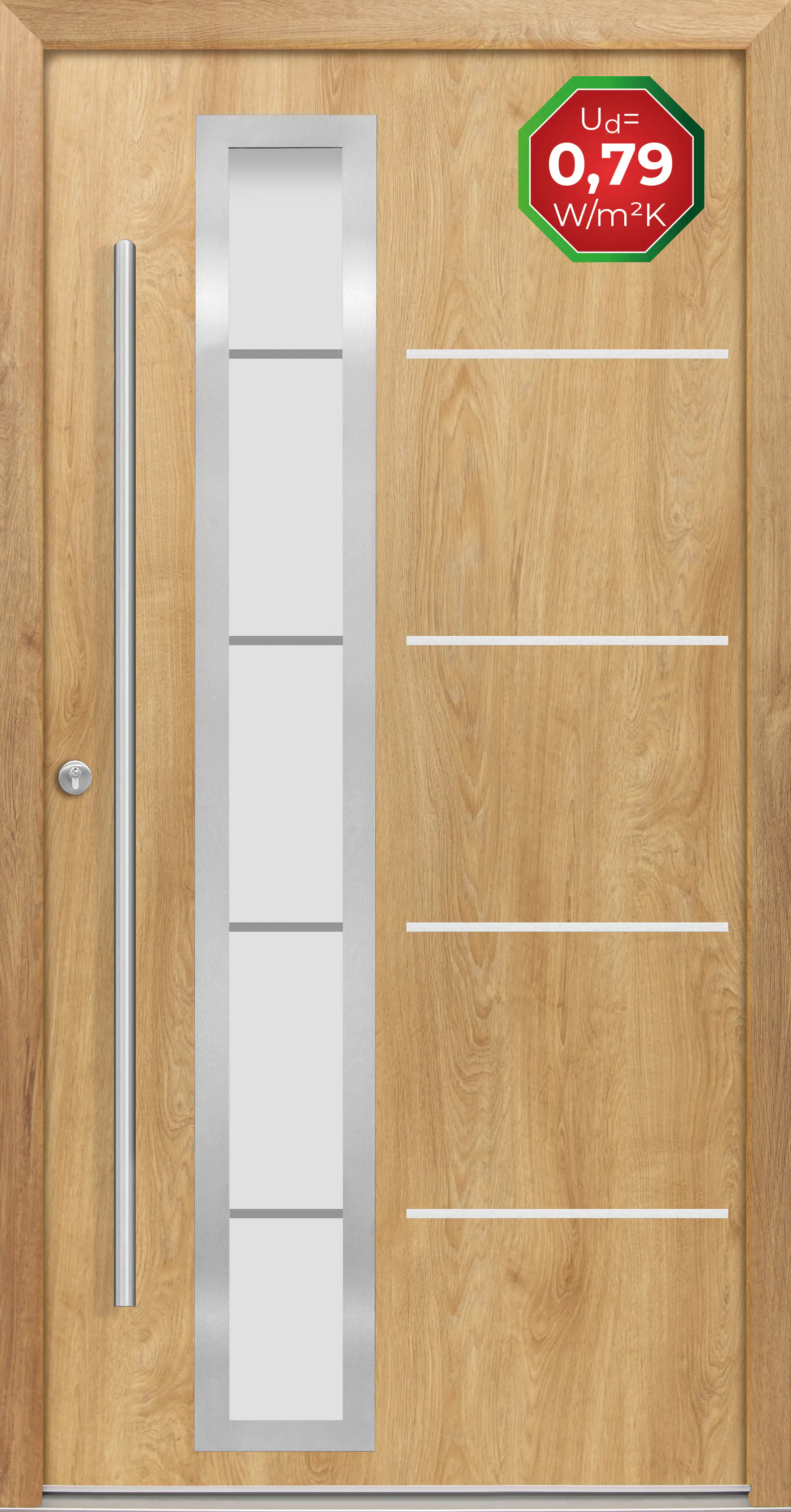 Splendoor Haustür Passivedoor Premium B06 Eiche Natur DIN Links 110 x 210 cm