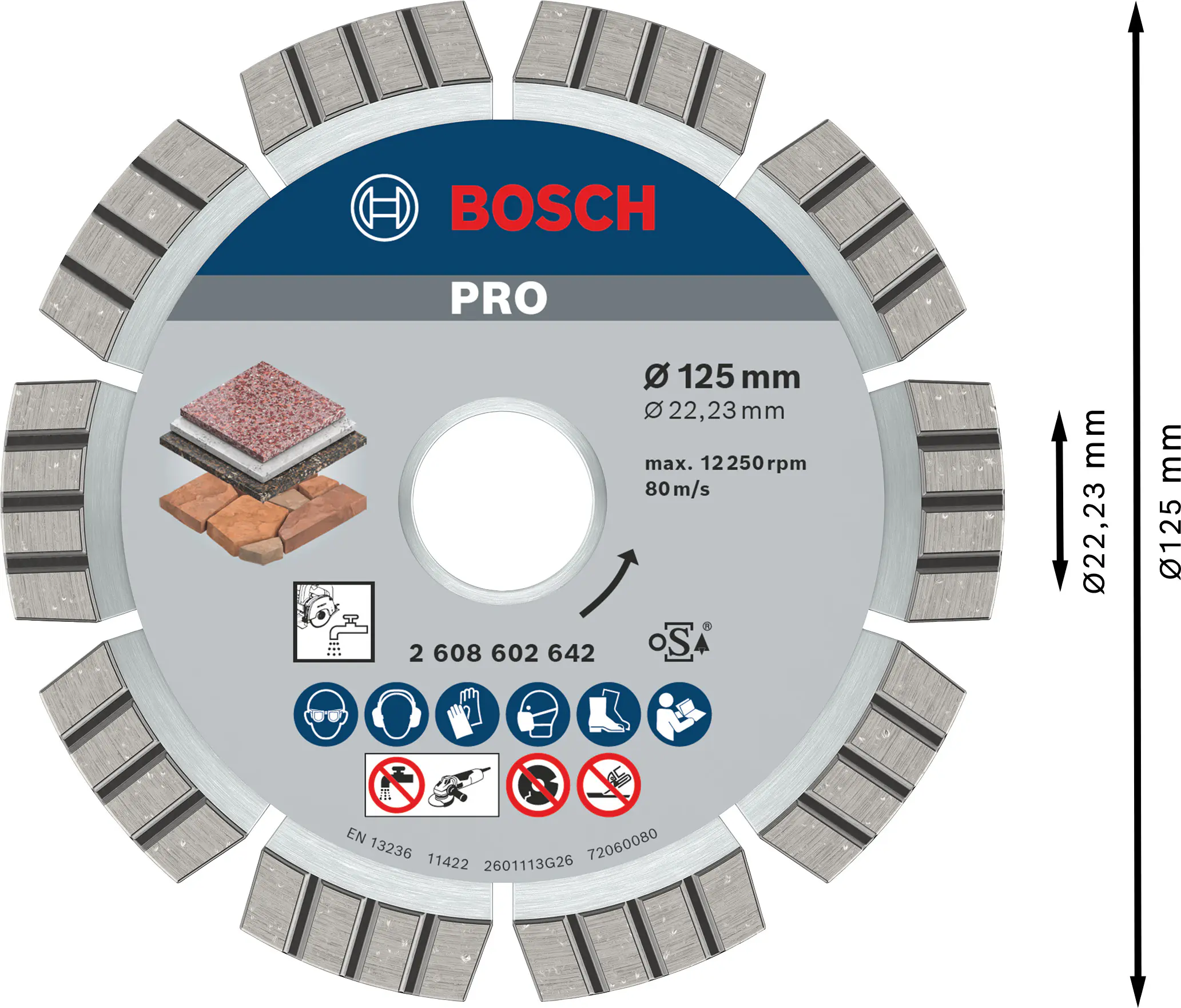 Bosch PRO Multi Material Diamanttrennscheibe, 125 x 22,23 x 2,2  mm Bosch PRO Multi Material Diamanttrennscheibe, 125 x 22,23 x 2,2  mm