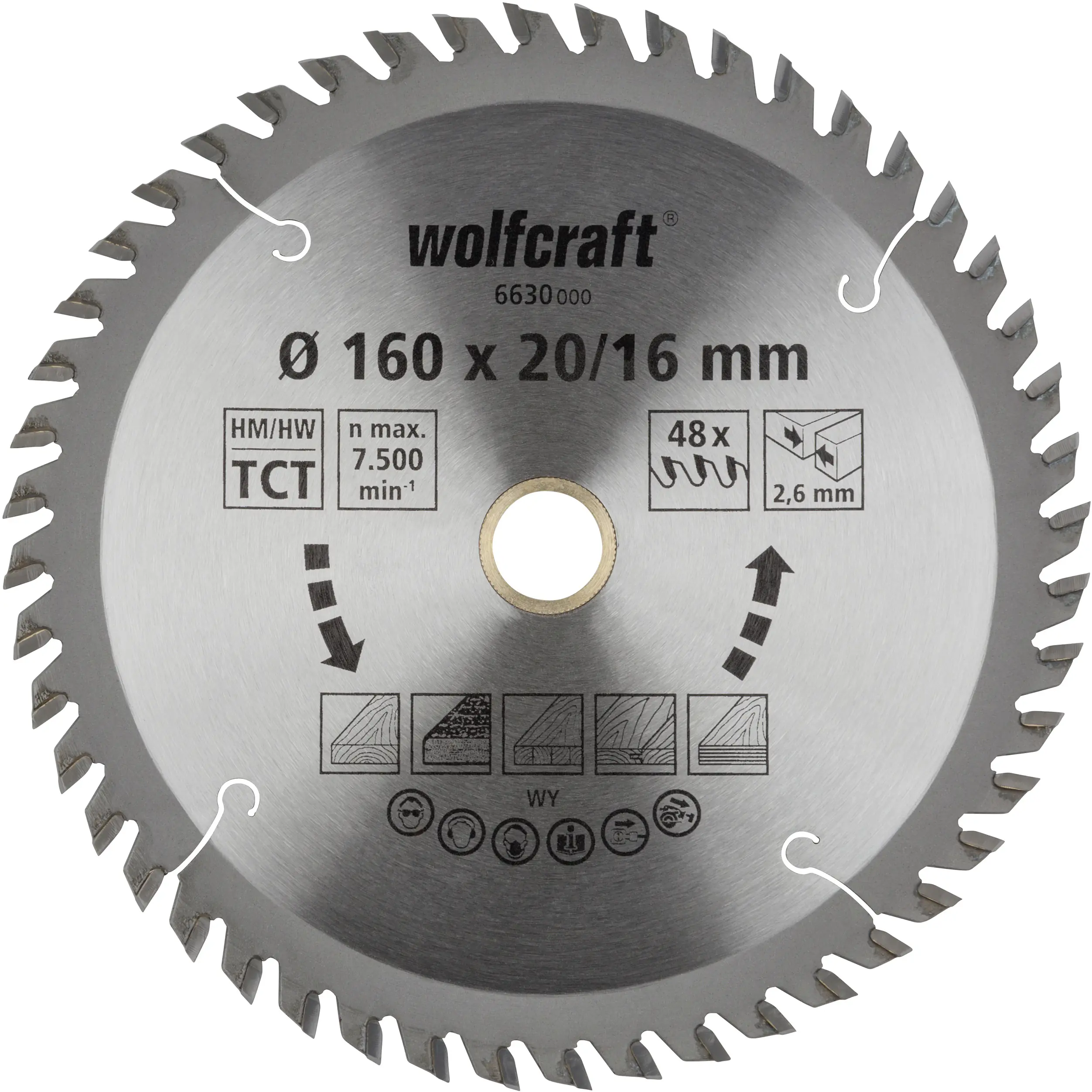 Wolfcraft Kreissägeblatt 160 x 20/16 mm 48 Zähne Hartmetall