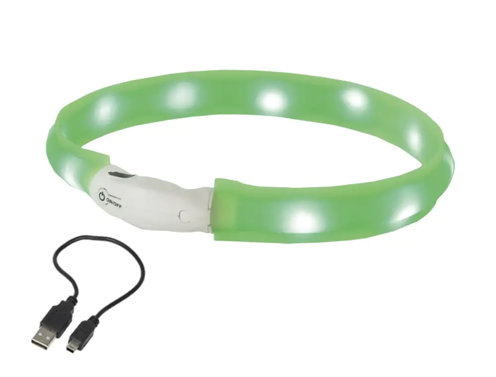 Nobby LED Leuchthalsband Visible breit grün für Hunde mit längerem Fell