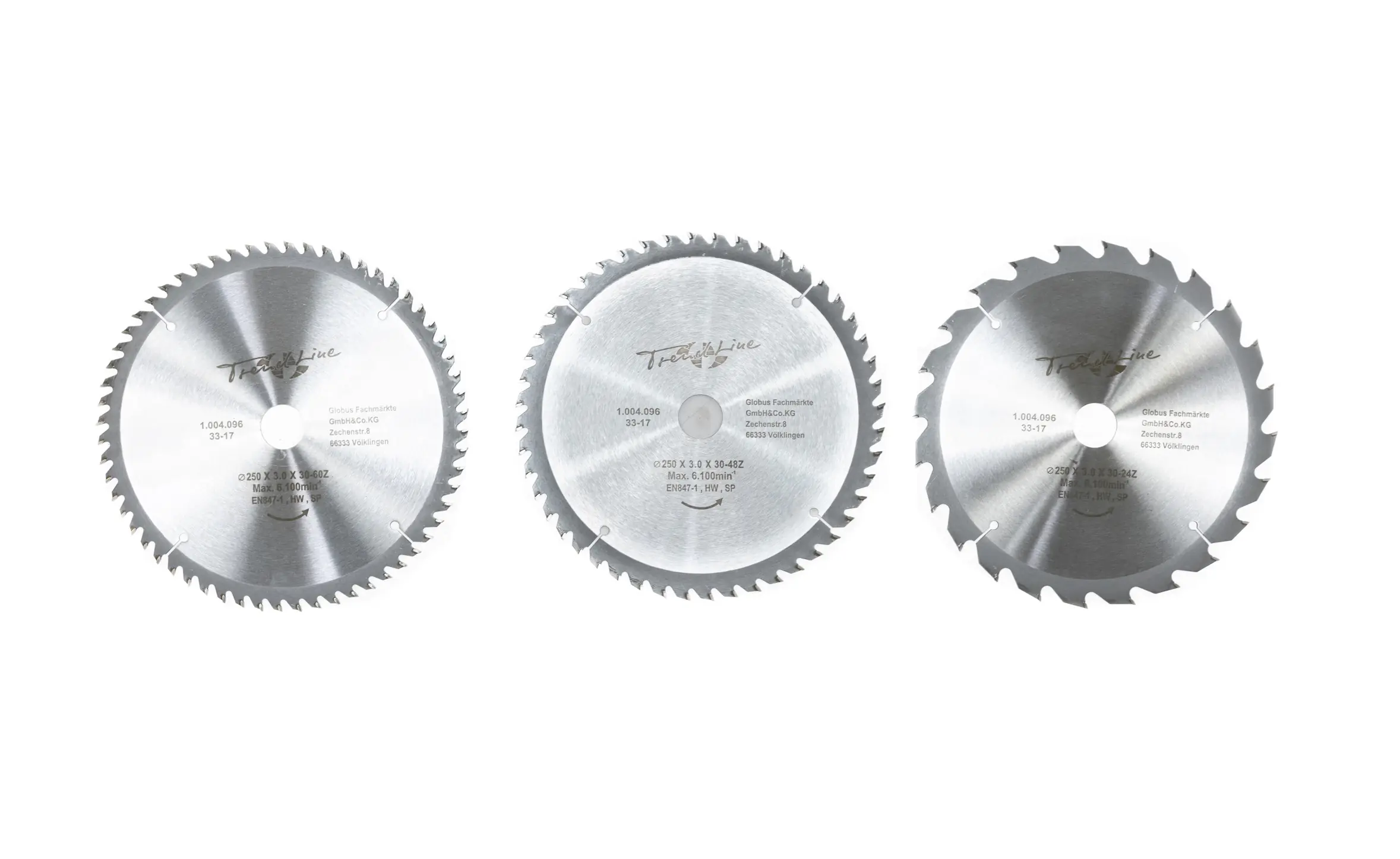 TrendLine HM-Kreissägeblätter Ø 250 mm Bohrung Ø 30 mm 3-teilig TrendLine HM-Kreissägeblätter Ø 250 mm Bohrung Ø 30 mm 3-teilig