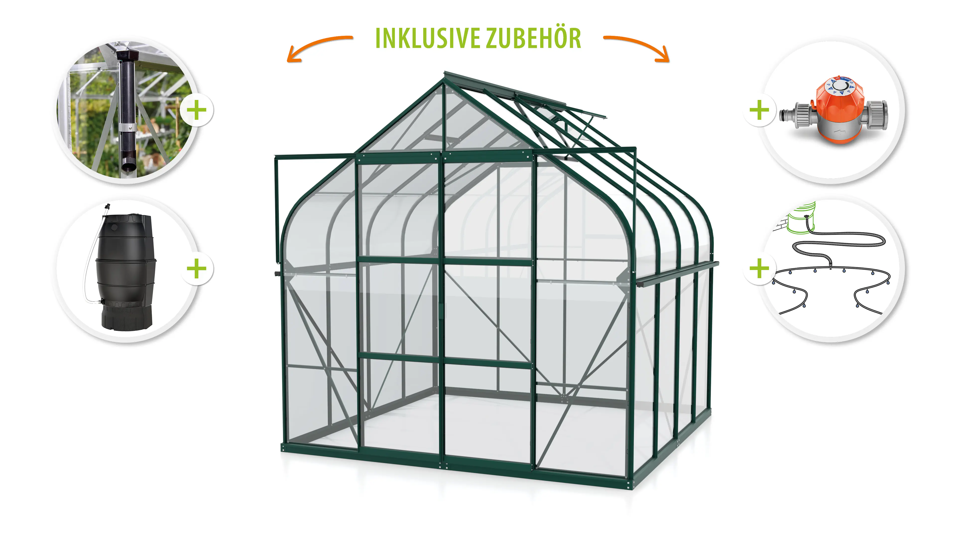 Vitavia Gewächshaus-Set Dione 6700 ESG 3 mm smaragd 254 x 254 cm 