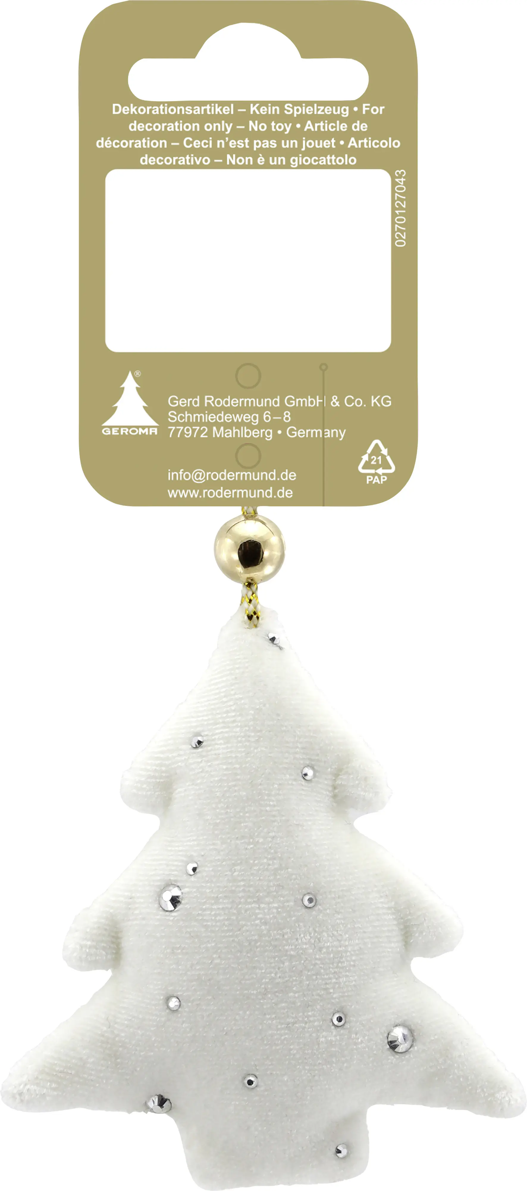 Weihnachtsanhänger Tanne aus Stoff 8 x 7 cm beige
