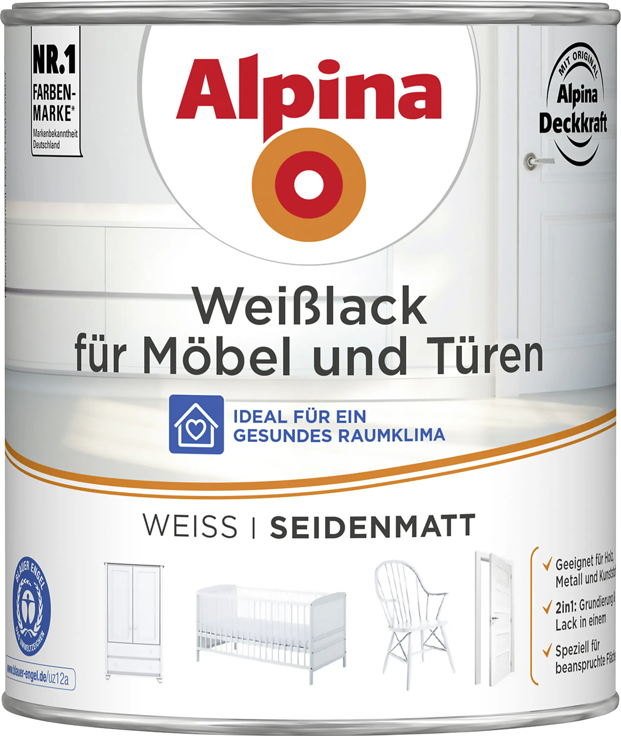 Alpina Weißlack für Möbel & Türen 750 ml weiß seidenmatt
