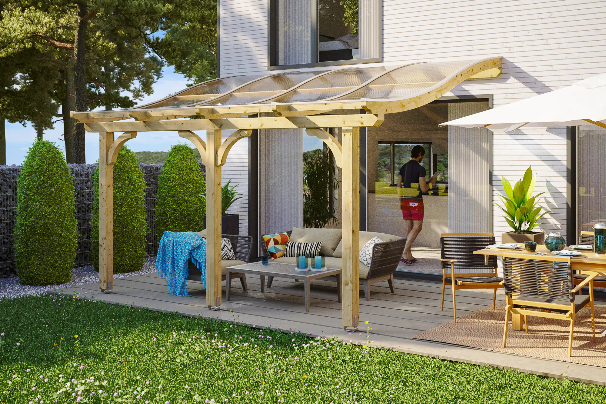 SKAN HOLZ Terrassenüberdachung Venezia 434 x 289 cm, Leimholz, natur