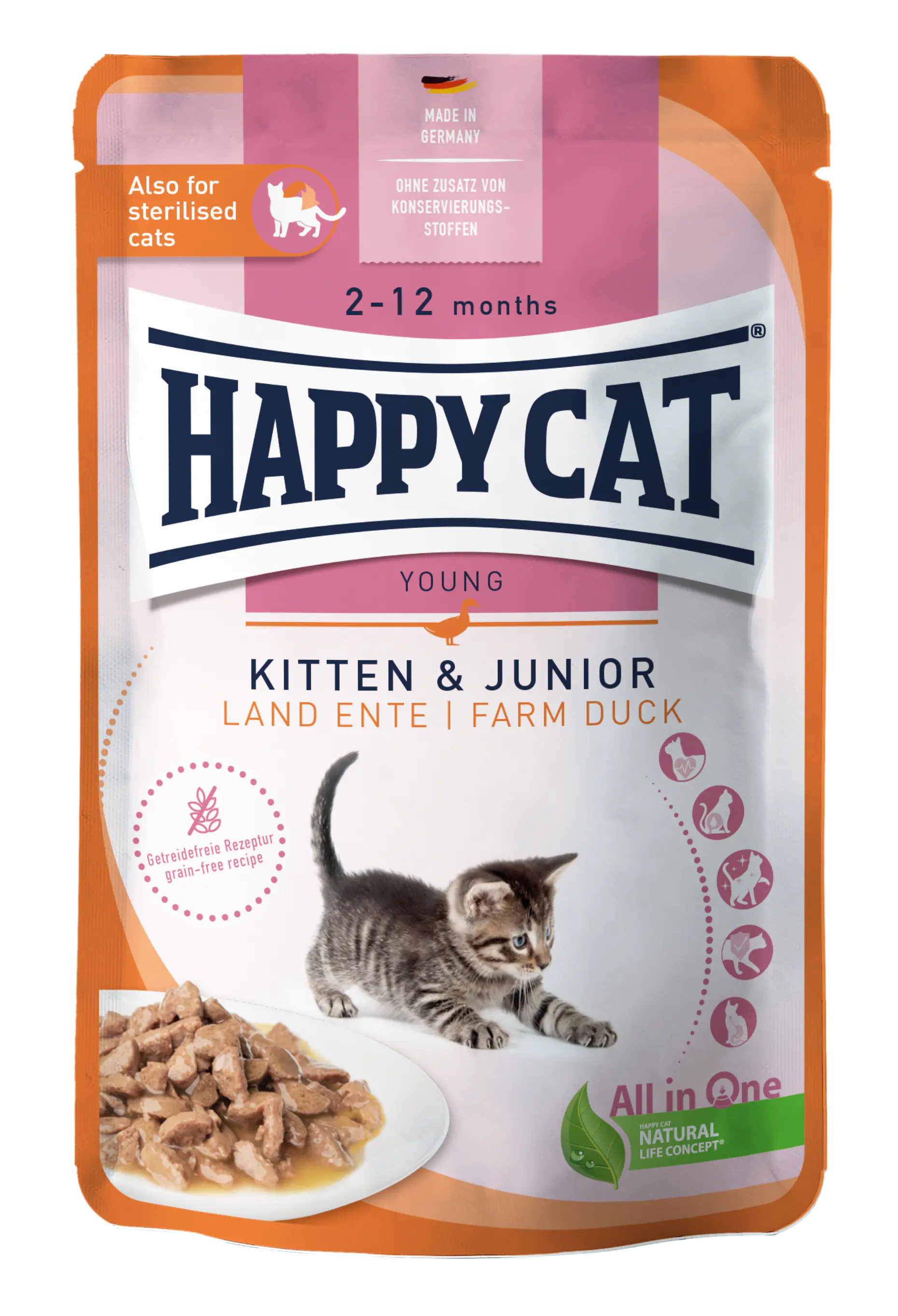 Happy Cat Katzennassfutter Junior getreidefrei 85 g Land Ente