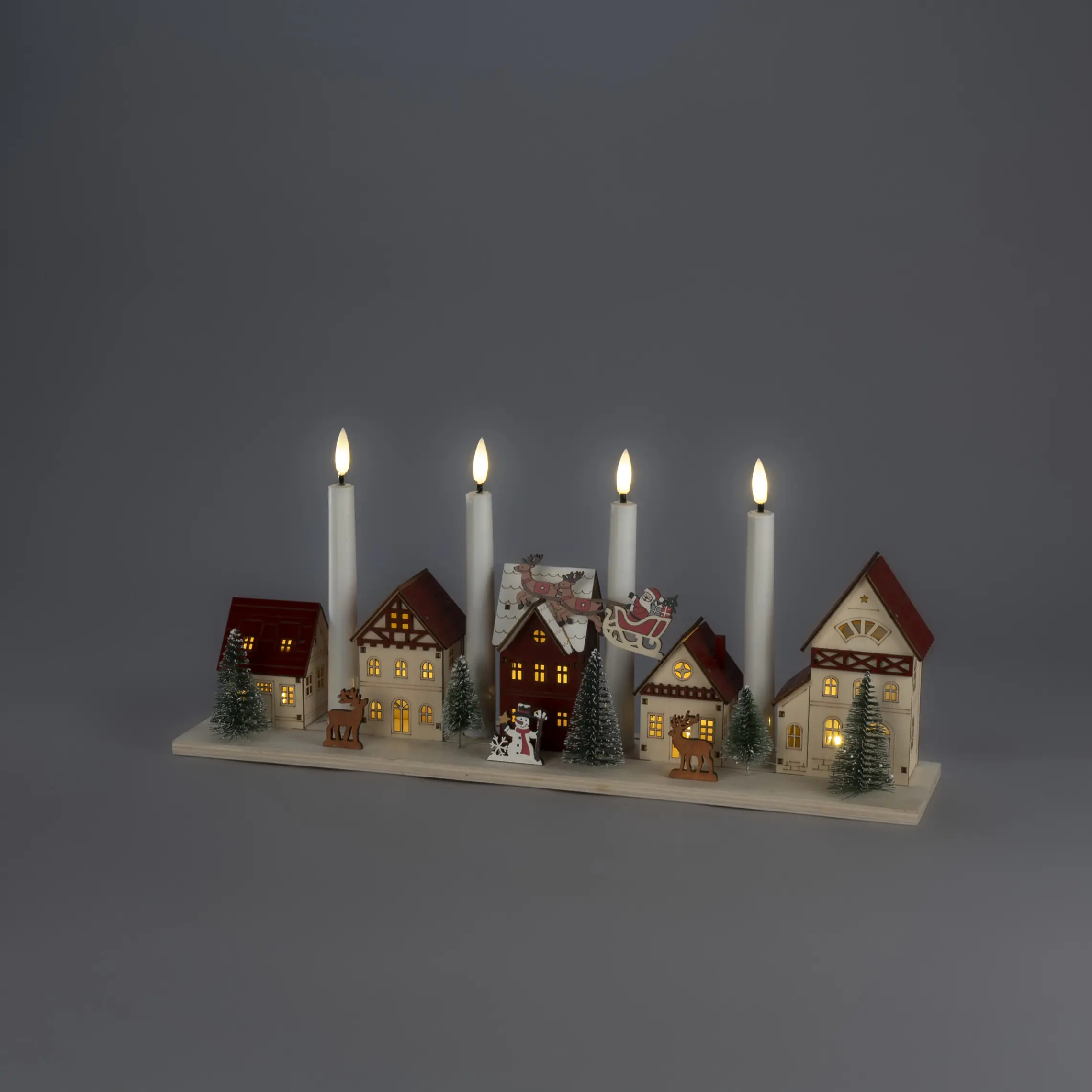 Konstsmide LED-Holzsilhouette Miniaturhäuser batteriebetrieben mit Timer 47 x 20,5 cm warmweiß