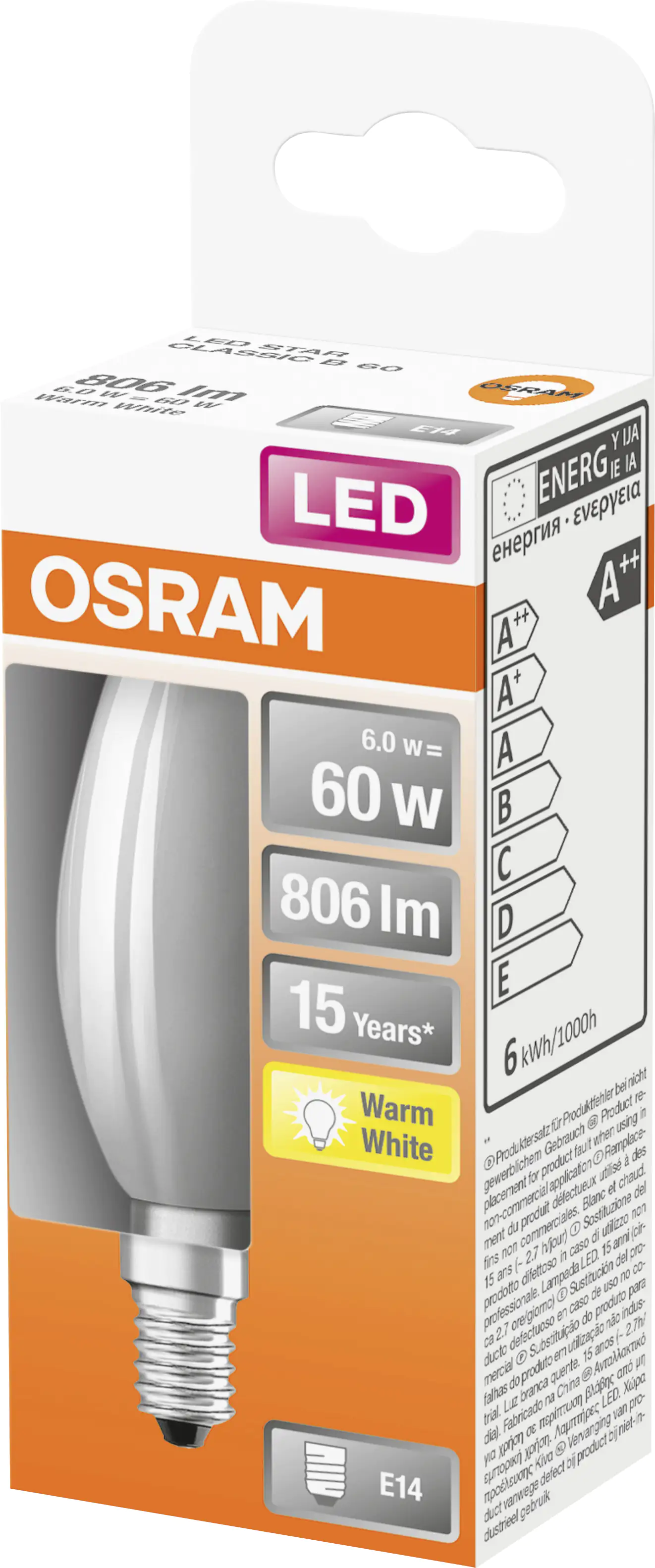 Osram LED Leuchtmittel Star Classic B60 E14 6W warmweiß, weiß matt Osram LED Leuchtmittel Star Classic B60 E14 6W warmweiß, weiß matt