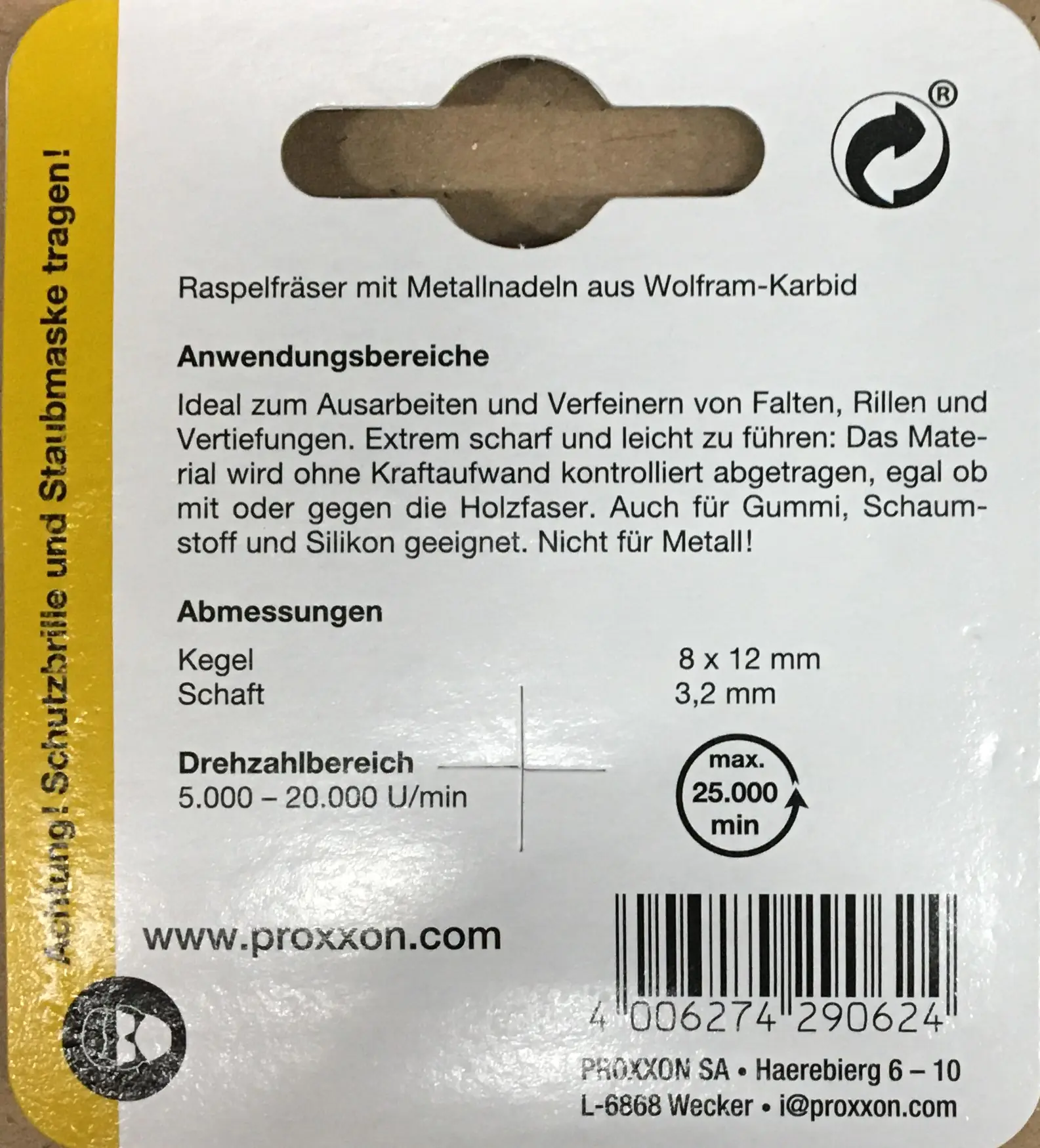 Proxxon Micromot Raspelfräser mit Metallnadeln Kegel 8 x 12 mm