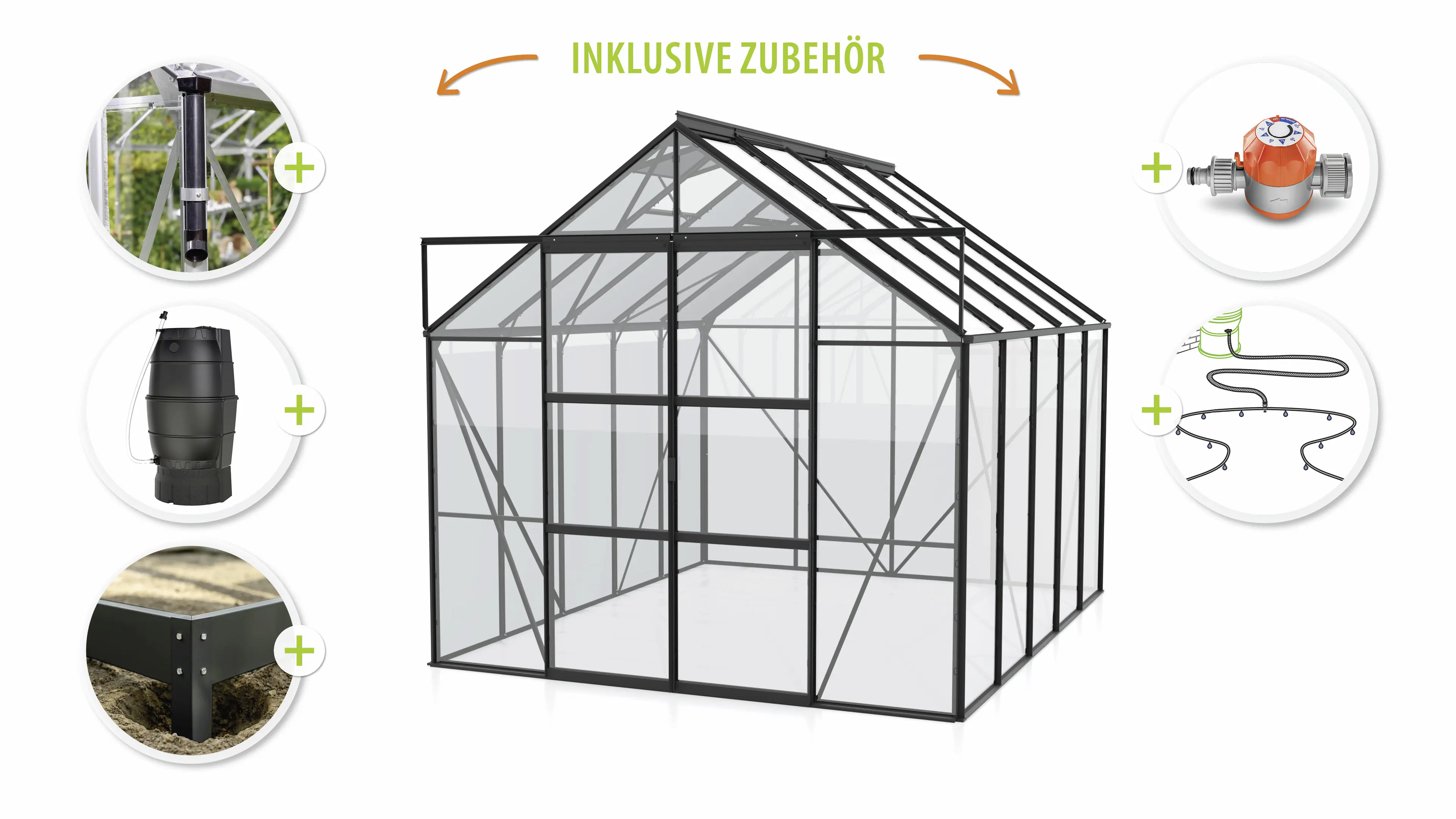 Vitavia Gewächshaus-Set Uranus 8300 ESG 3 mm schwarz 254 x 317 cm 